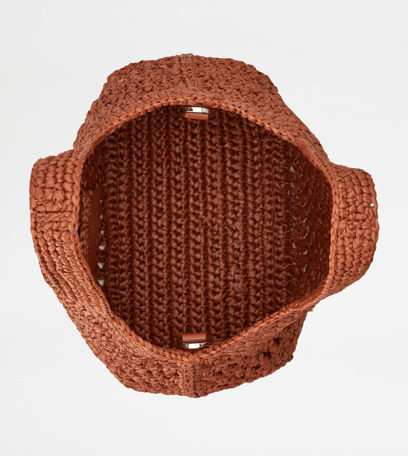 SHOPPING BAG IN RAFFIA AND LEATHER MINI - ORANGE 4