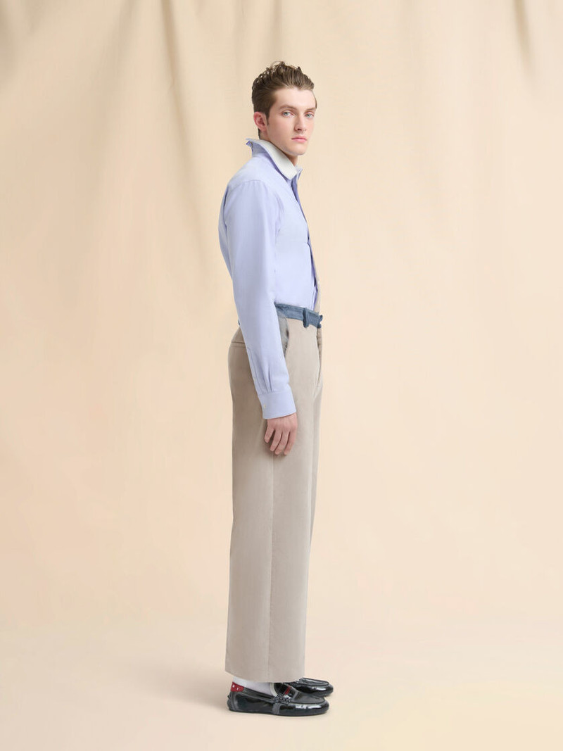 BEIGE VELVET TROUSERS WITH CONTRAST WAISTBAND 5