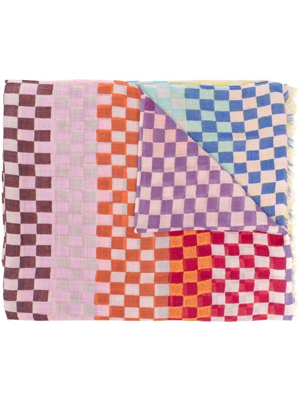 checkerboard-print wool scarf - 1