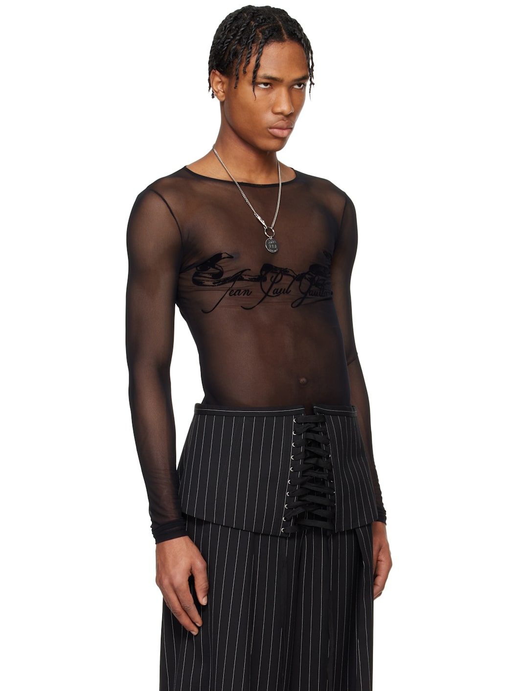 Black 'The Flocked Tattoo Ruban' T-shirt - 2