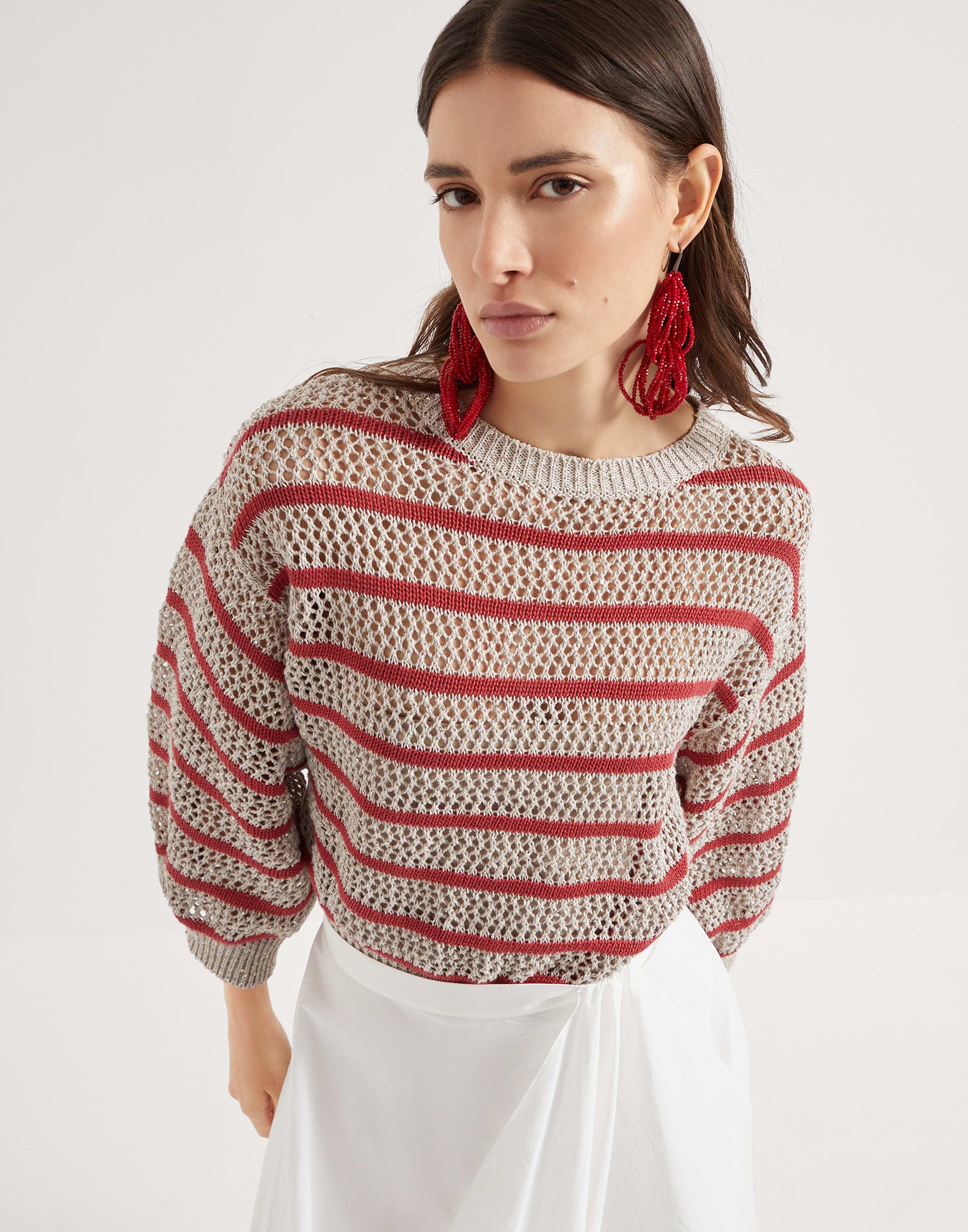 Linen dazzling striped net sweater - 4