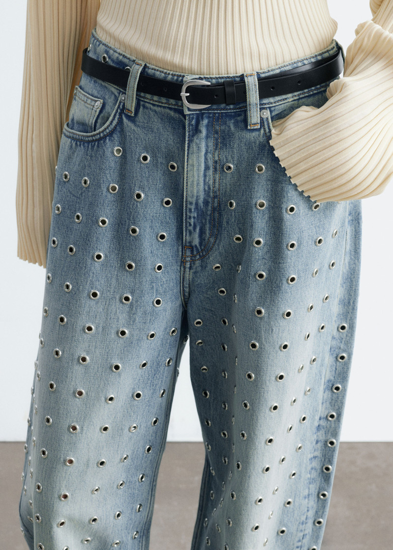 Wide-Leg Eyelet Jeans 5