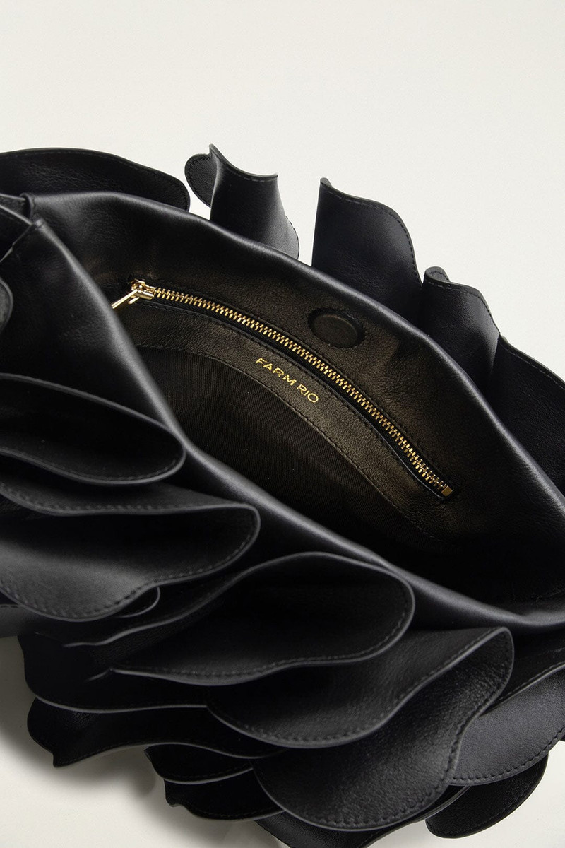 Black Leather Shoulder Flower Bag 5