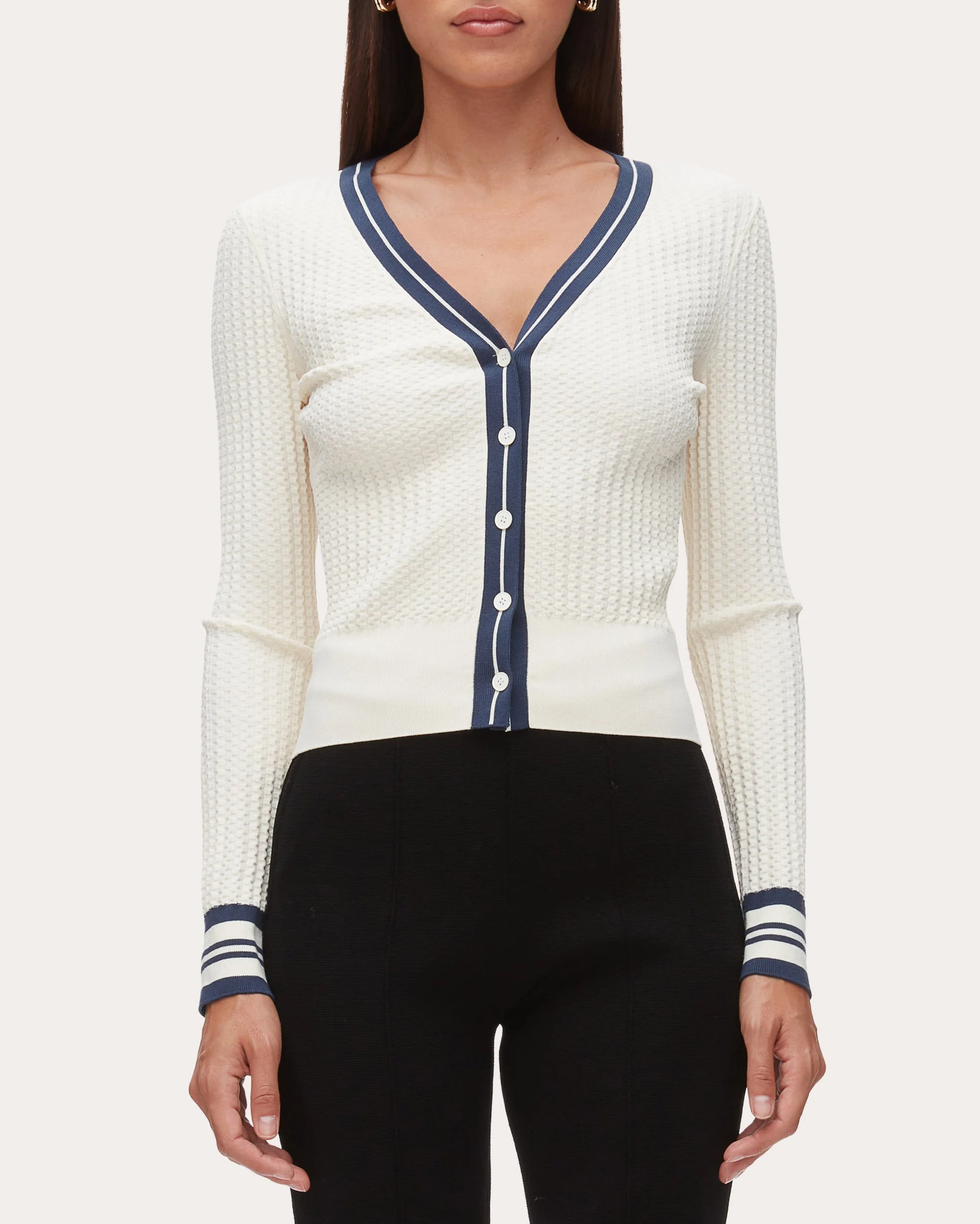 Textured Rib Knit V-Neck Cardigan - 1