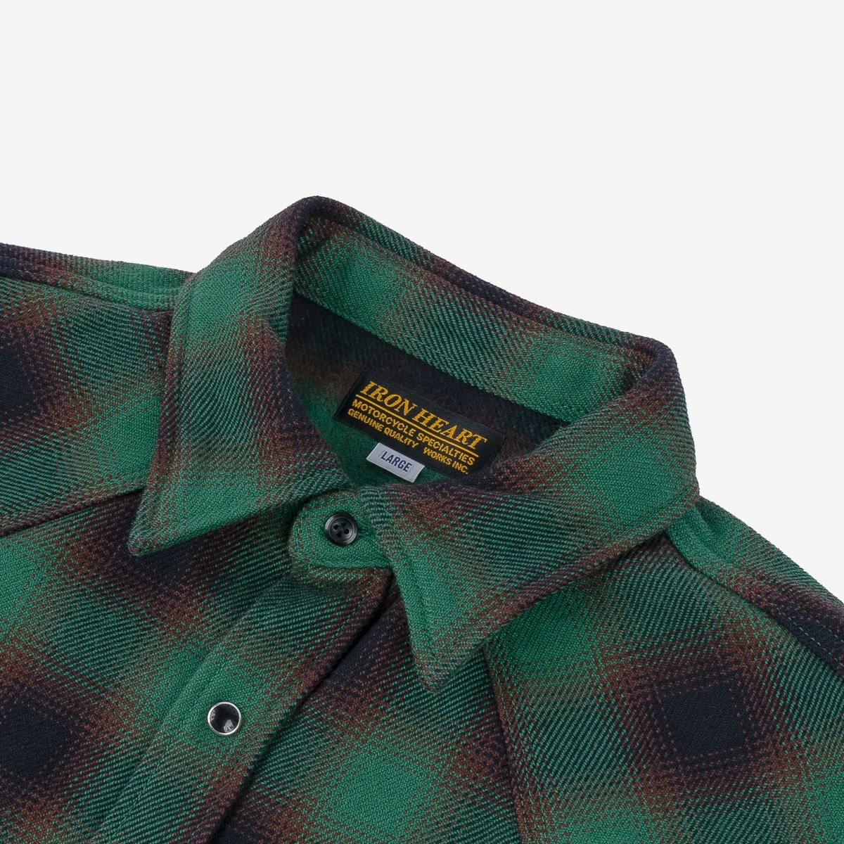 IHSH-373-GRN Ultra Heavy Flannel Ombré Check Western Shirt - Green - 7