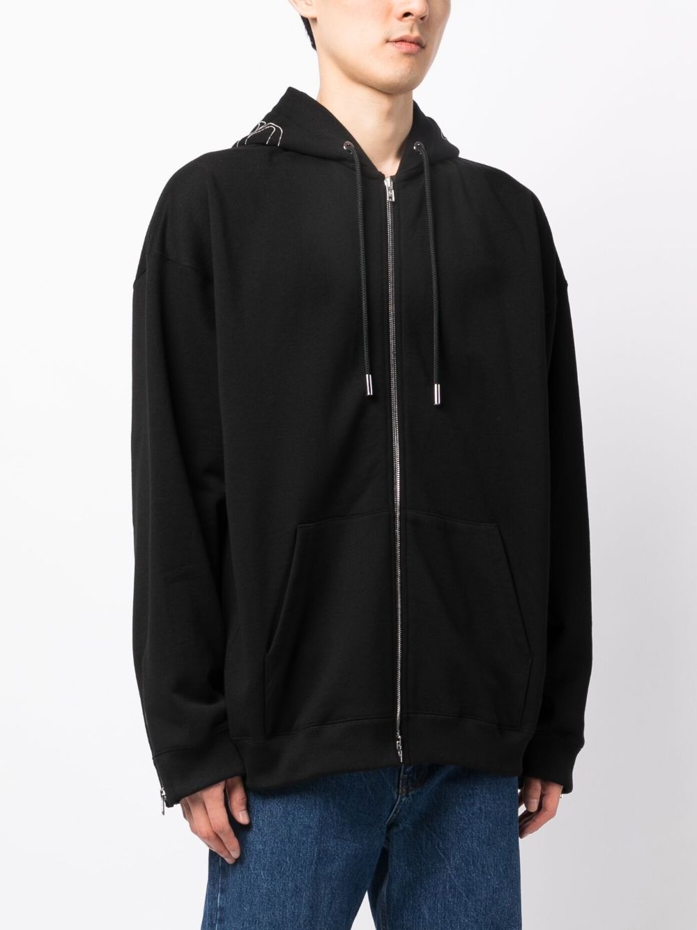embroidered-logo zip-up cotton hoodie - 4