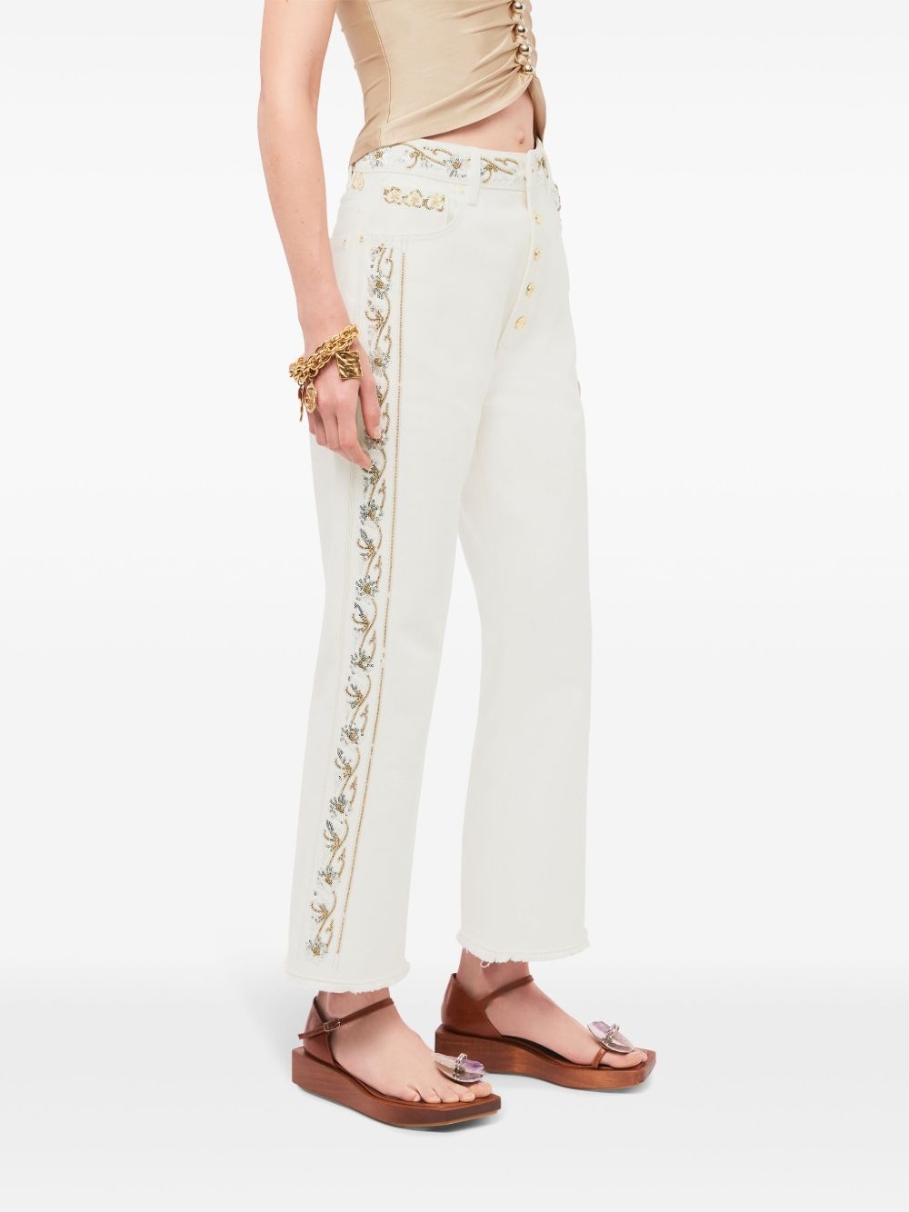 embroidered mid-rise cropped jeans - 5