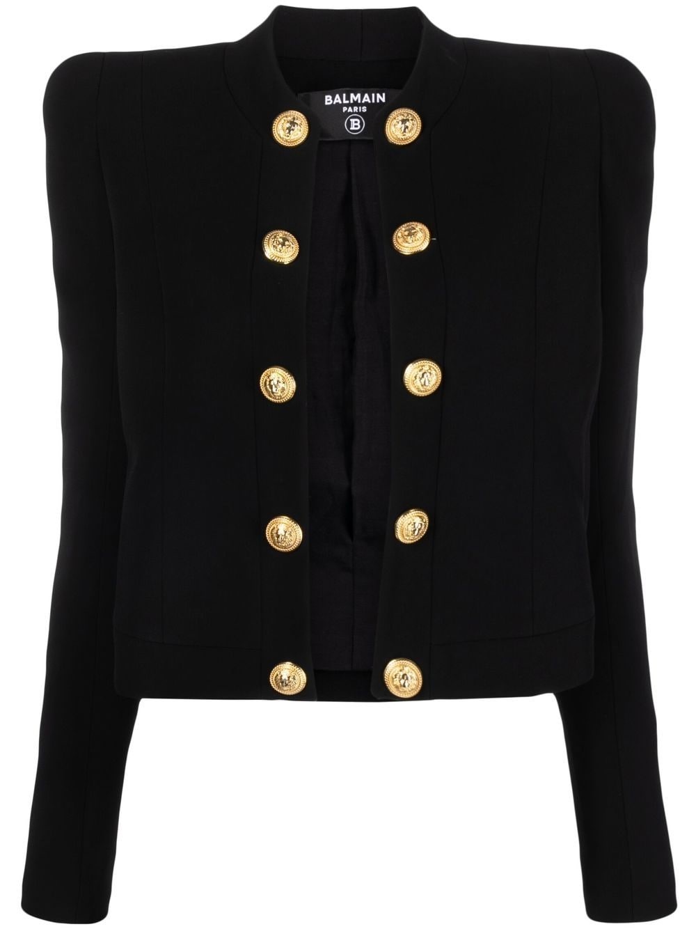 button-embellished collarless jacket - 1