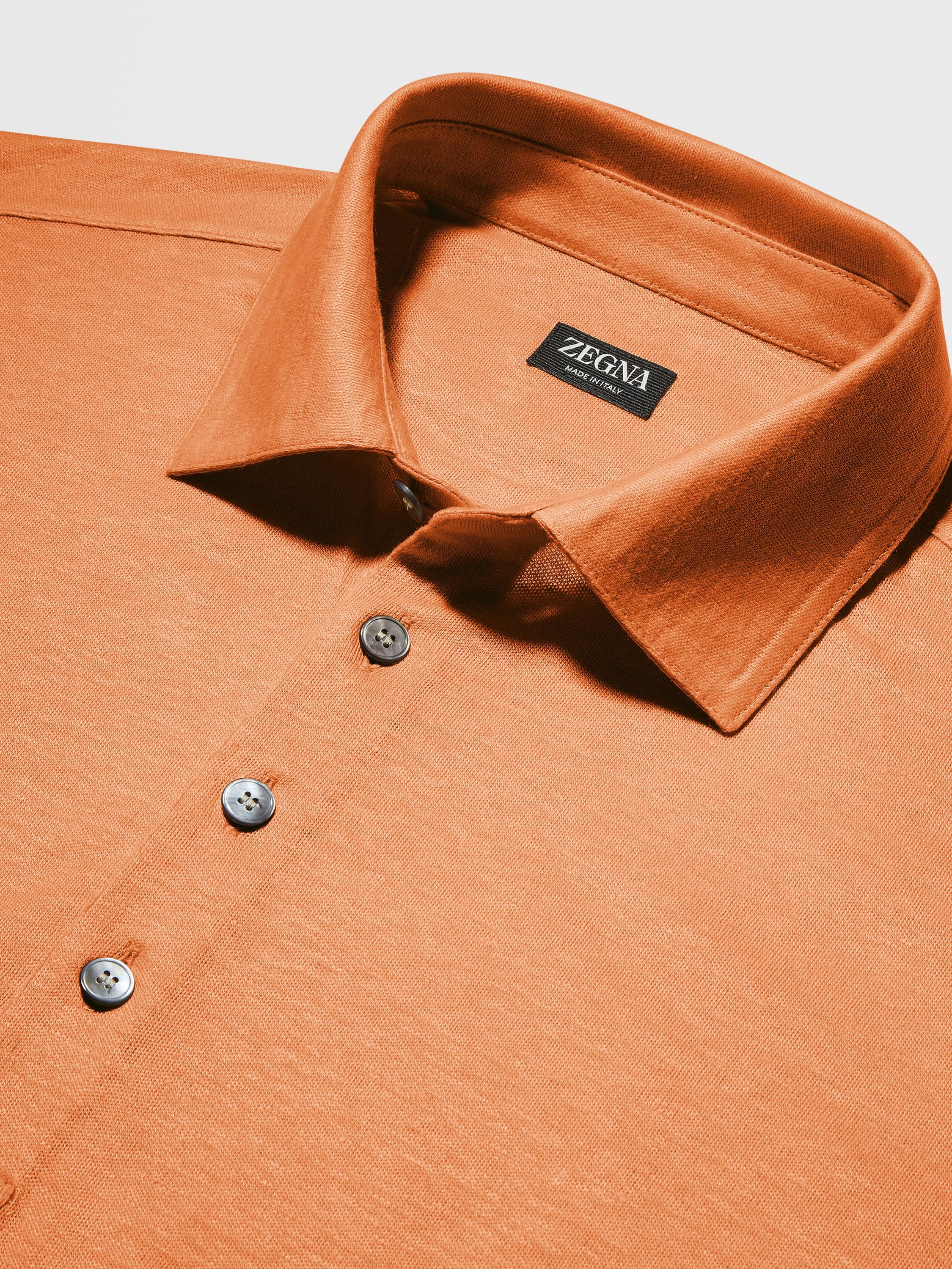 BRIGHT ORANGE LINEN POLO SHIRT - 3