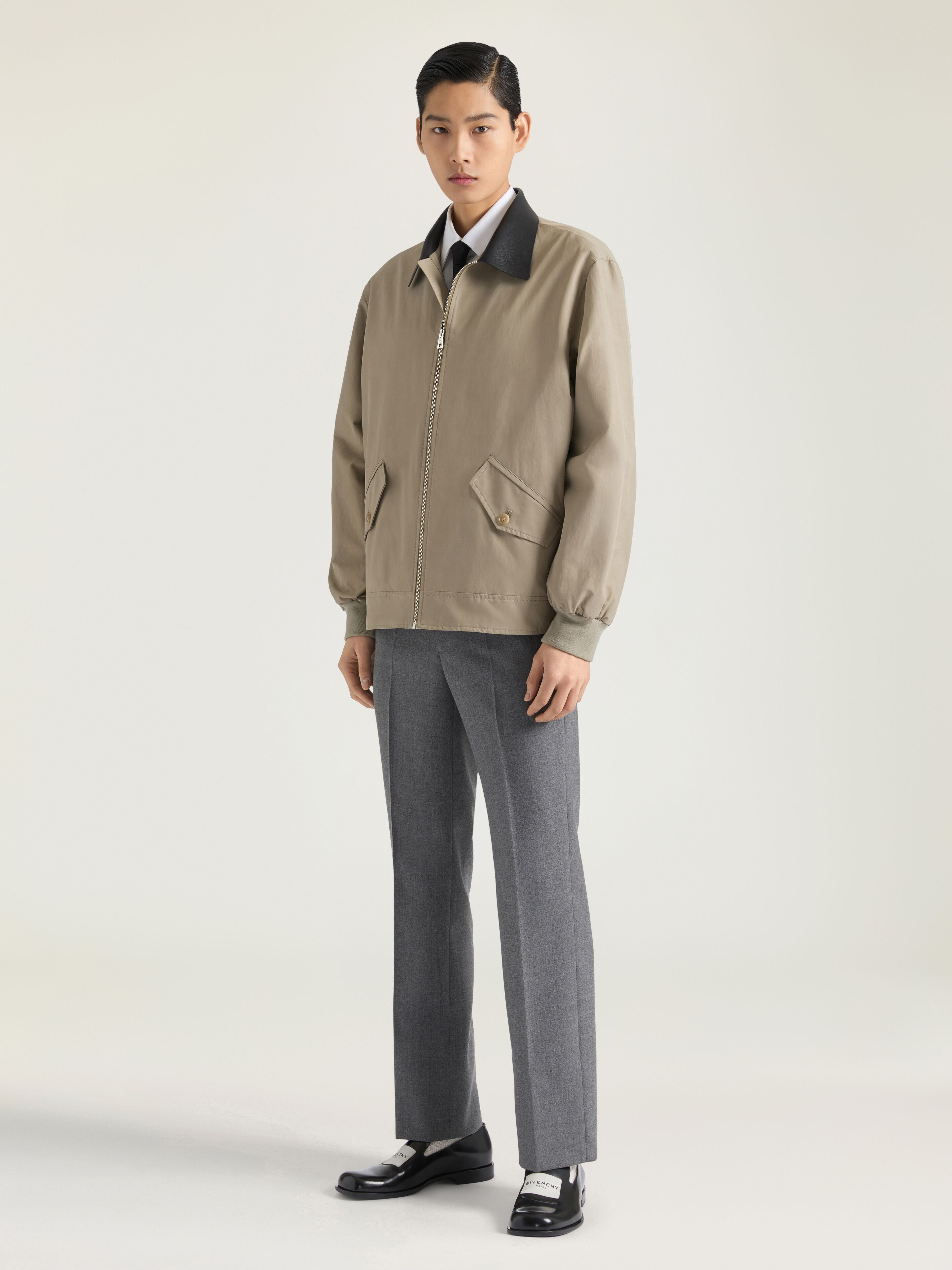 HARRINGTON JACKET IN COTTON WITH LEATHER DETAILS - 2