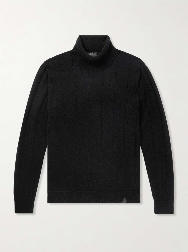 Slim-Fit Logo-Appliquéd Ribbed Cashmere Rollneck Sweater - 1