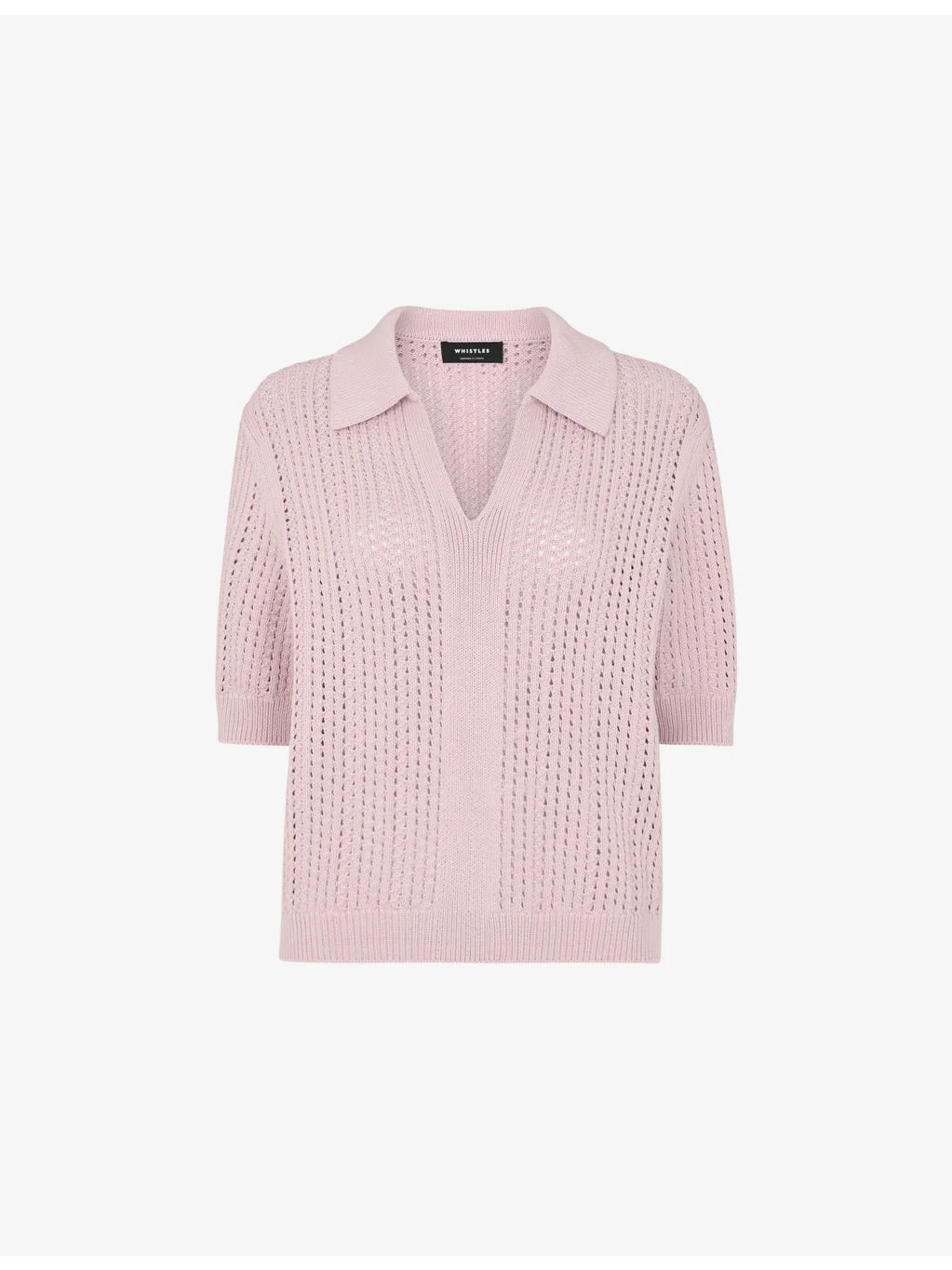 Pointelle-Collar Short-Sleeve Collared Knit - 1