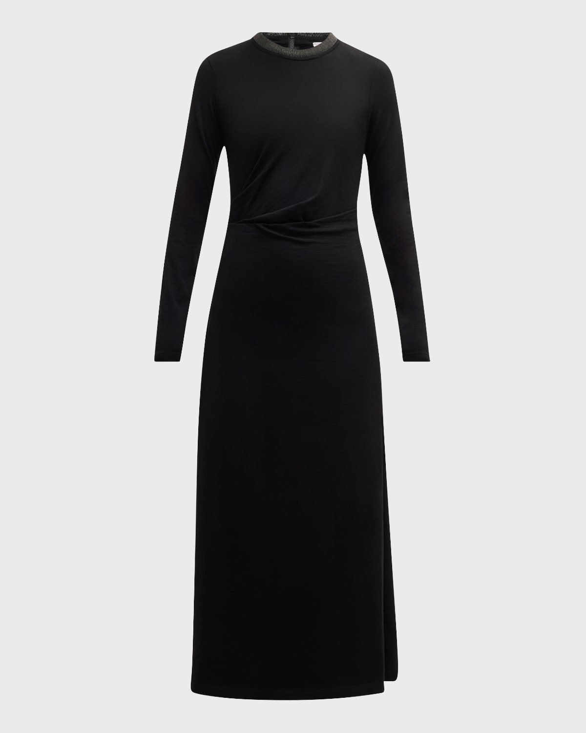 Monili-Collar Long-Sleeve Draped Jersey Maxi Dress - 1