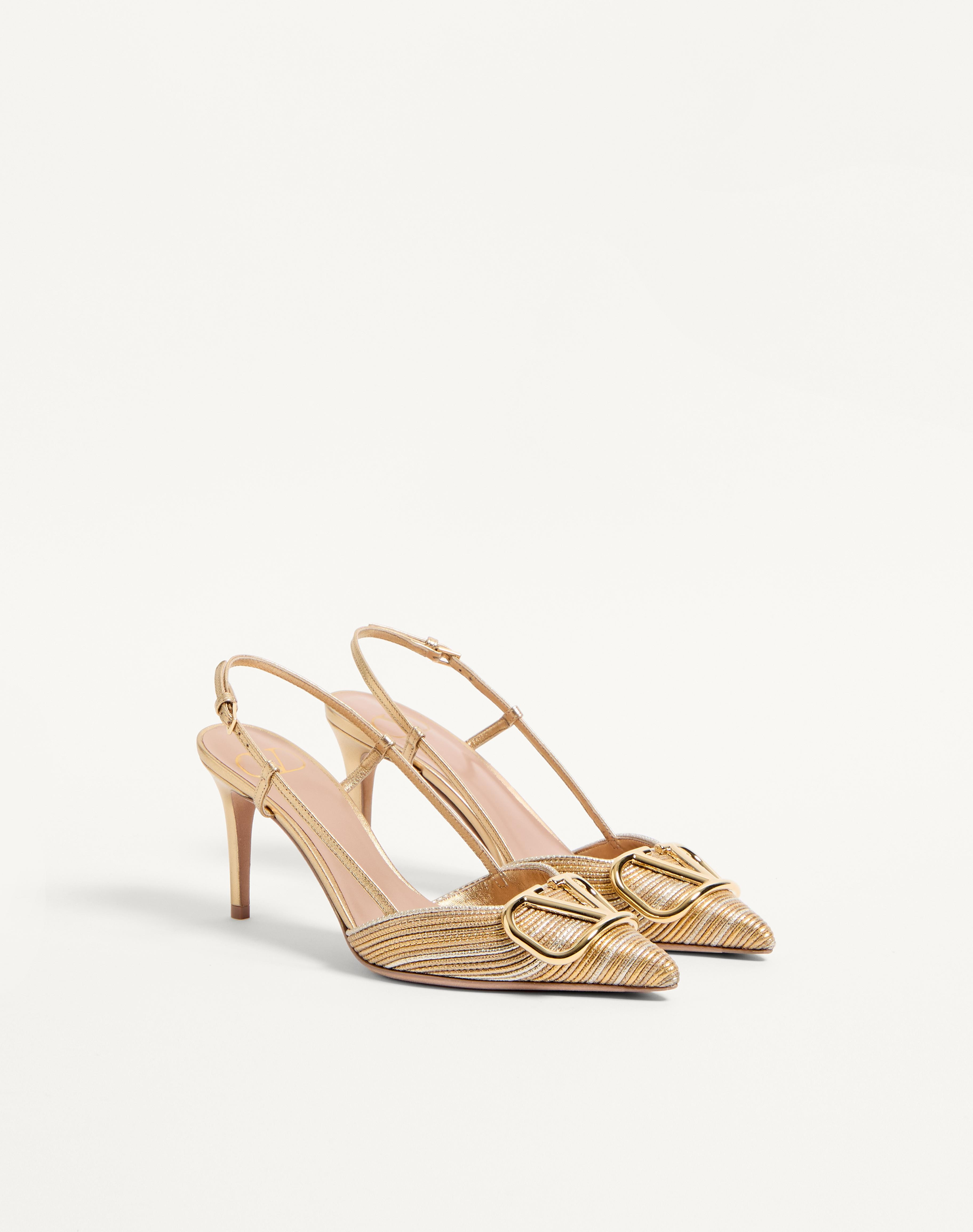 VLOGO SIGNATURE METALLIC SLINGBACK PUMPS WITH CORNELY EMBROIDERY 80MM - 3