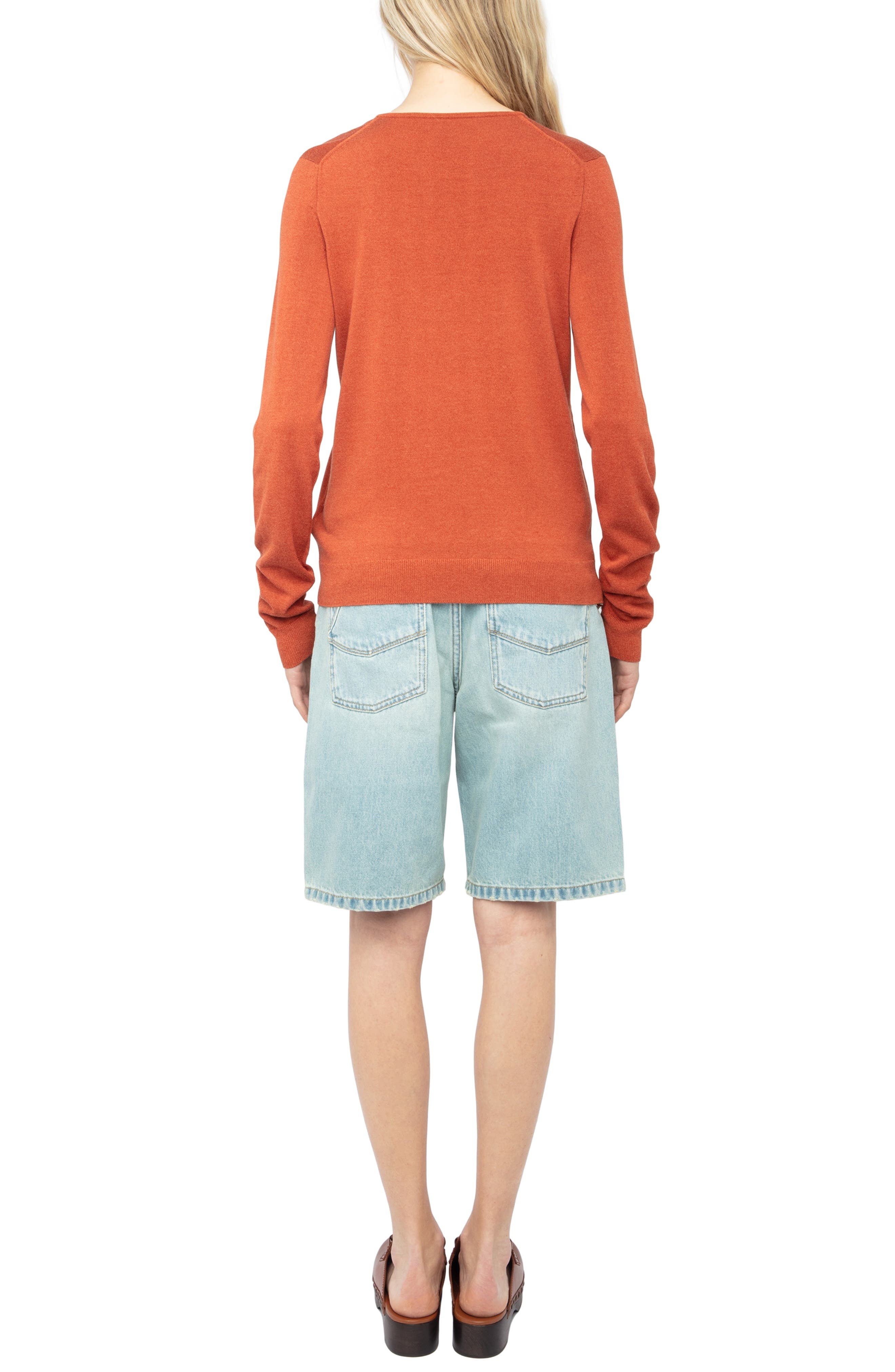 Zadig & Voltaire Sayan Crystal Detail Keyhole Neck Sweater in Sienna at Nordstrom - 3