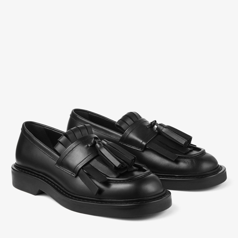 Buff Fringe Loafer Black Box Calf Leather Loafers 2