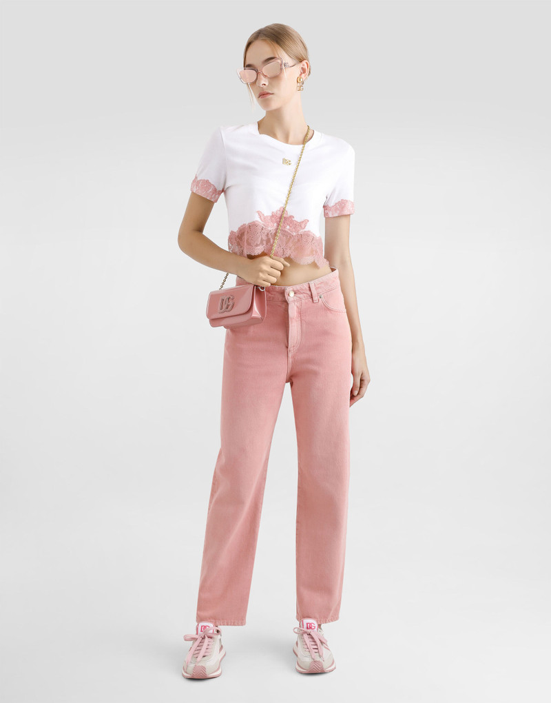 Dolce & Gabbana Cropped jersey T-shirt with DG logo and lace inserts outlook