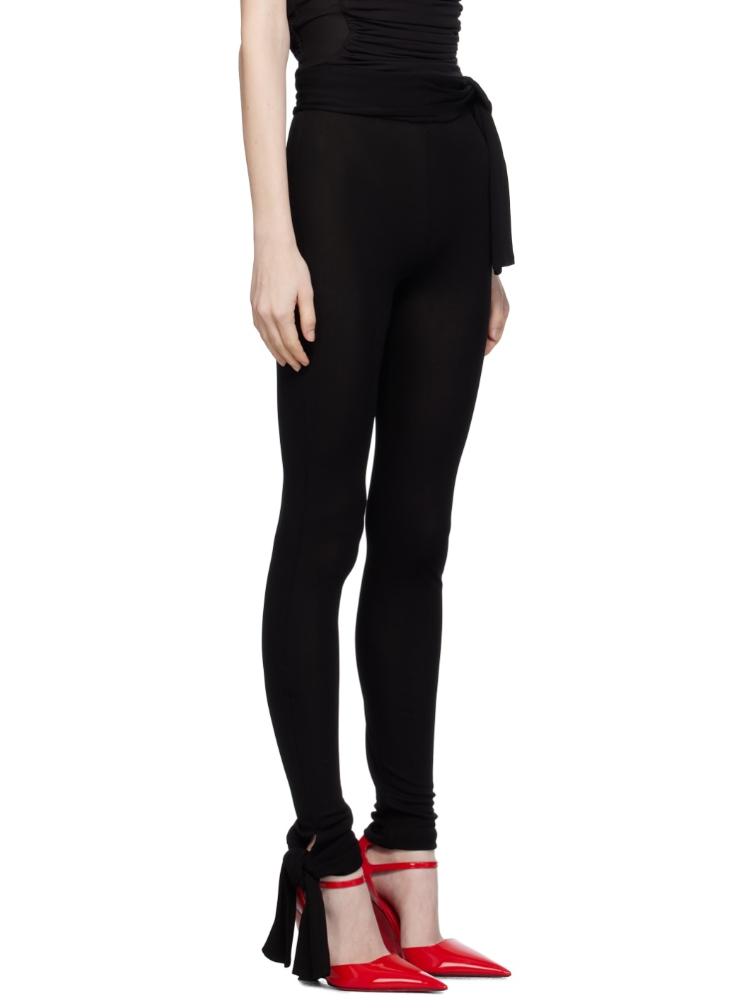 Black Self-Tie Leggings - 2