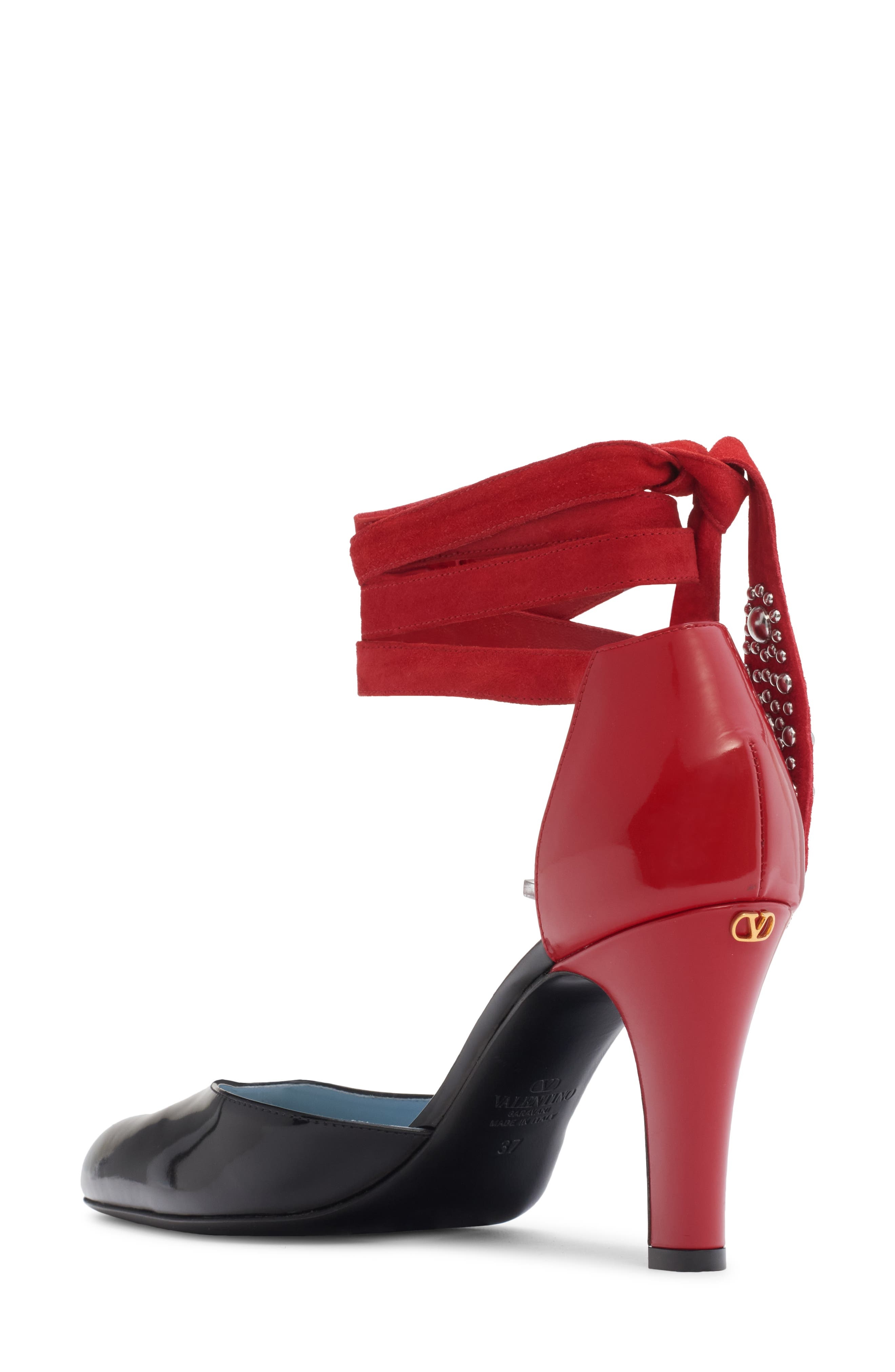 Valentino Garavani Tie Ankle Strap d'Orsay Pump in Jt0 Nero-Rouge Pur/Rouge Pur at Nordstrom - 2