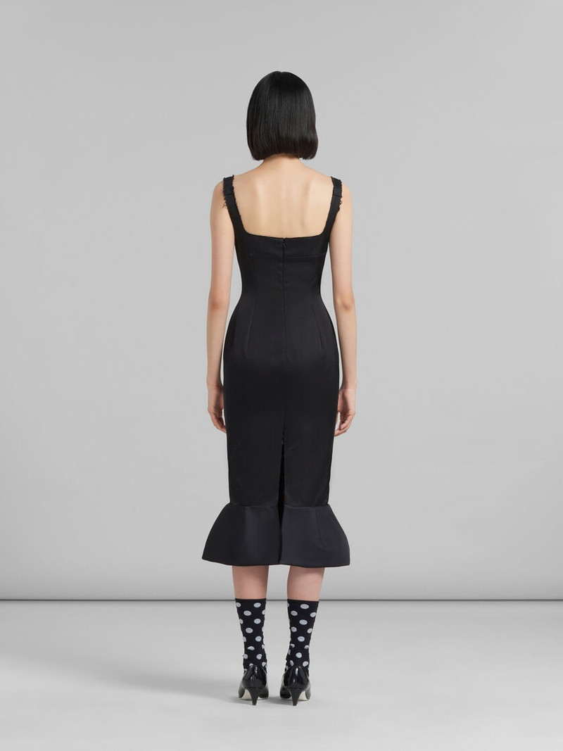 BLACK CADY SHEATH DRESS WITH FLOUNCE HEM 3