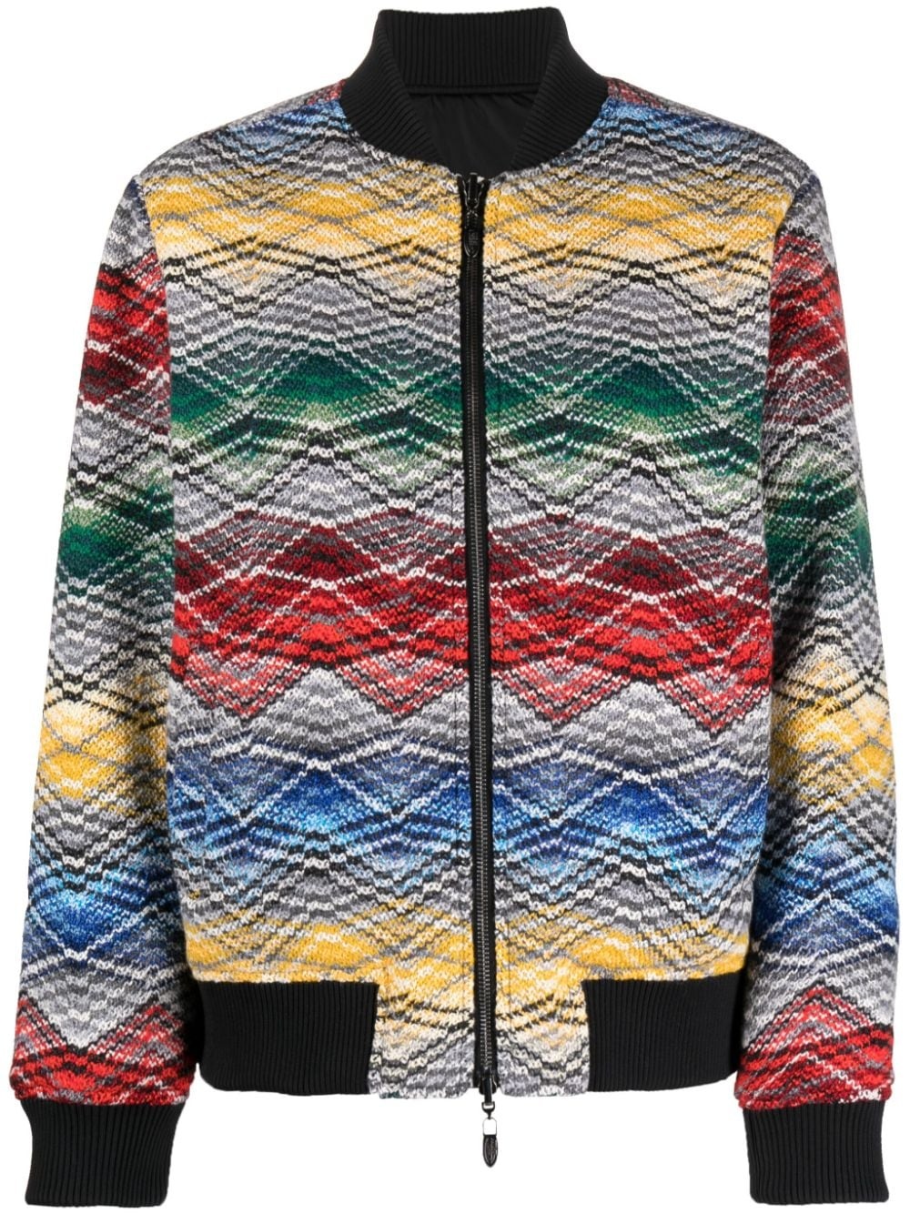 logo-embroidered zigzag-print bomber jacket - 1