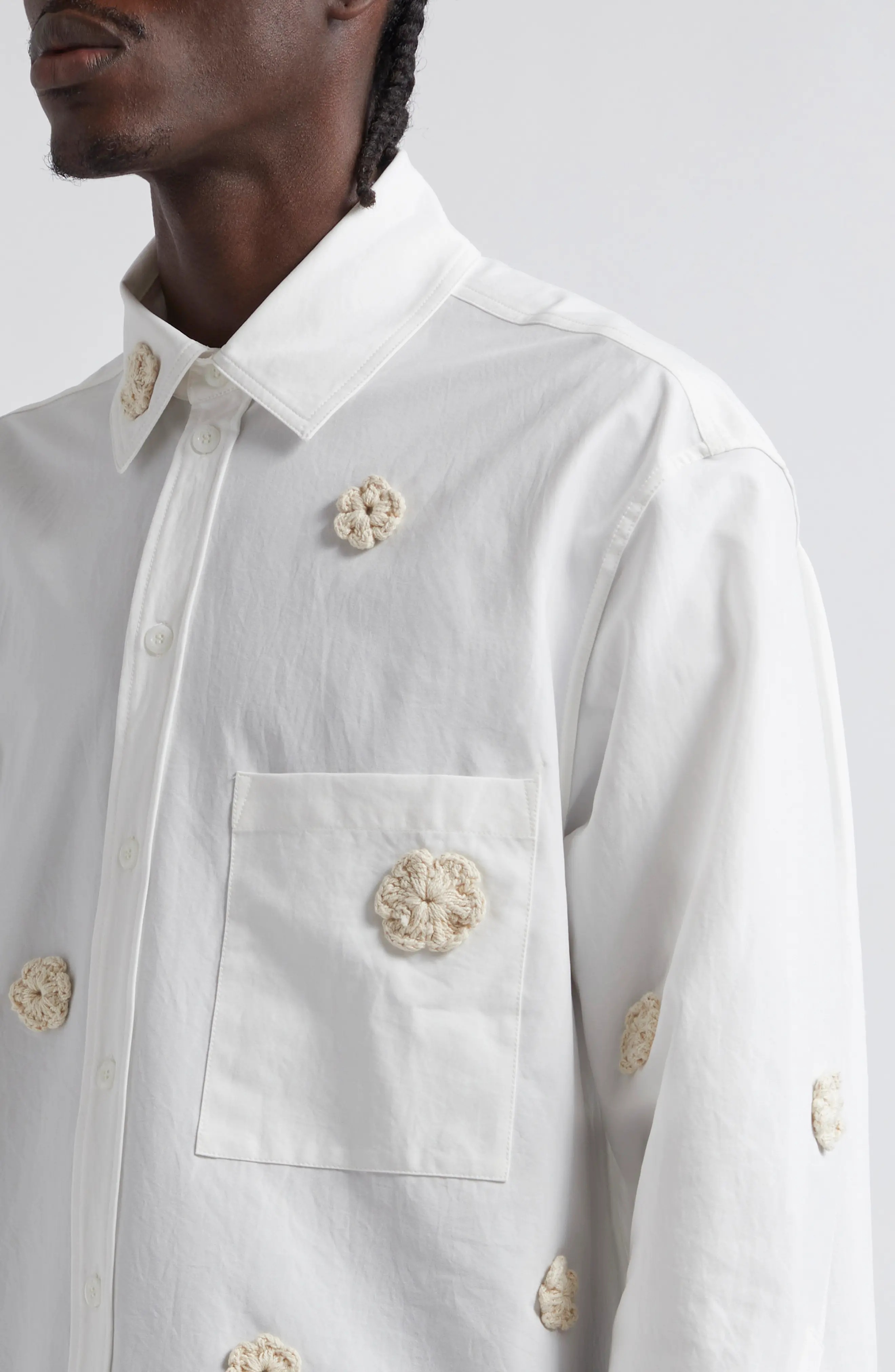 Floral Appliqué Button-Up Shirt - 4