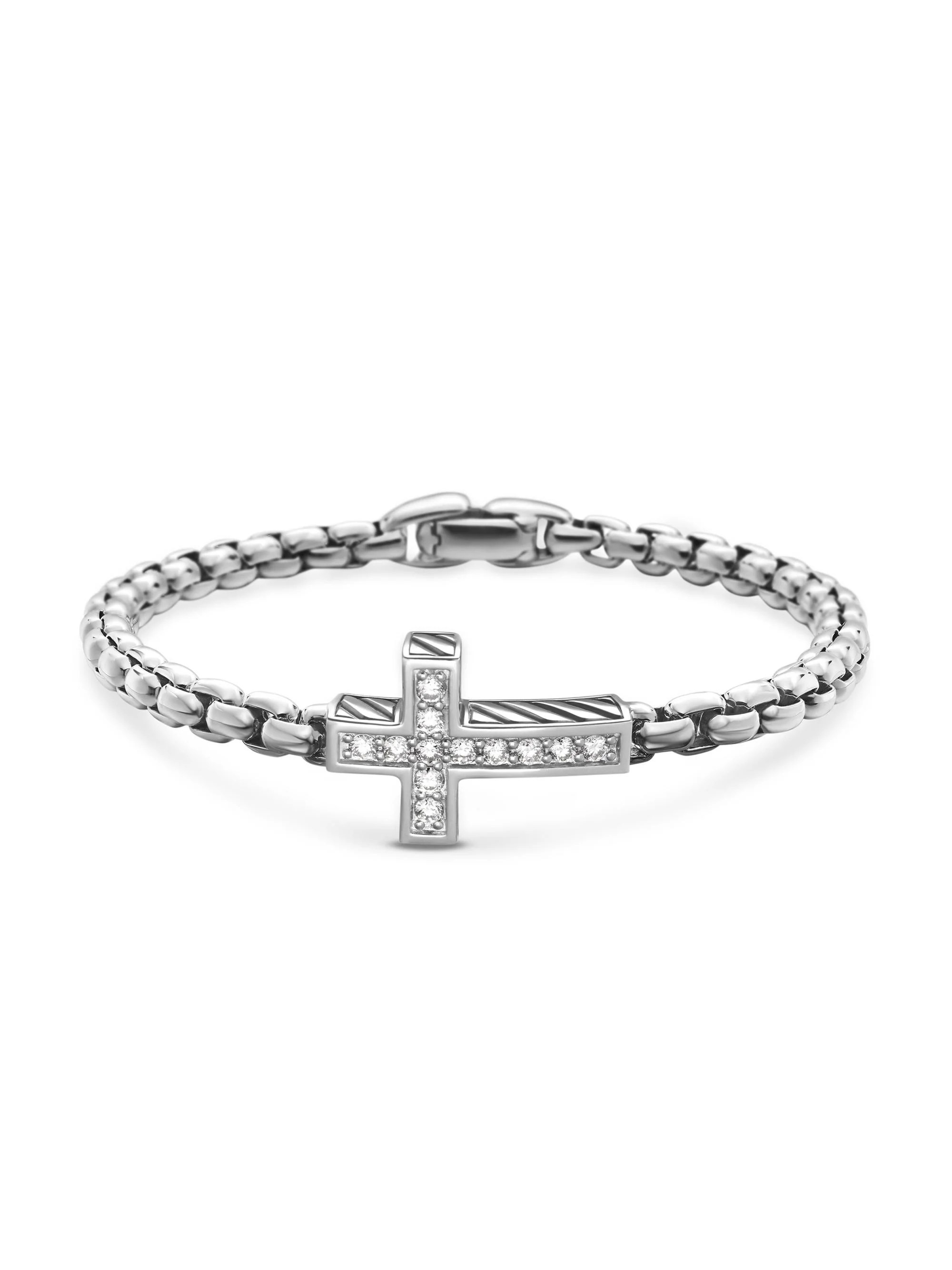 Men's Pavé Cross Bracelet in Sterling Silver - Diamond - 1