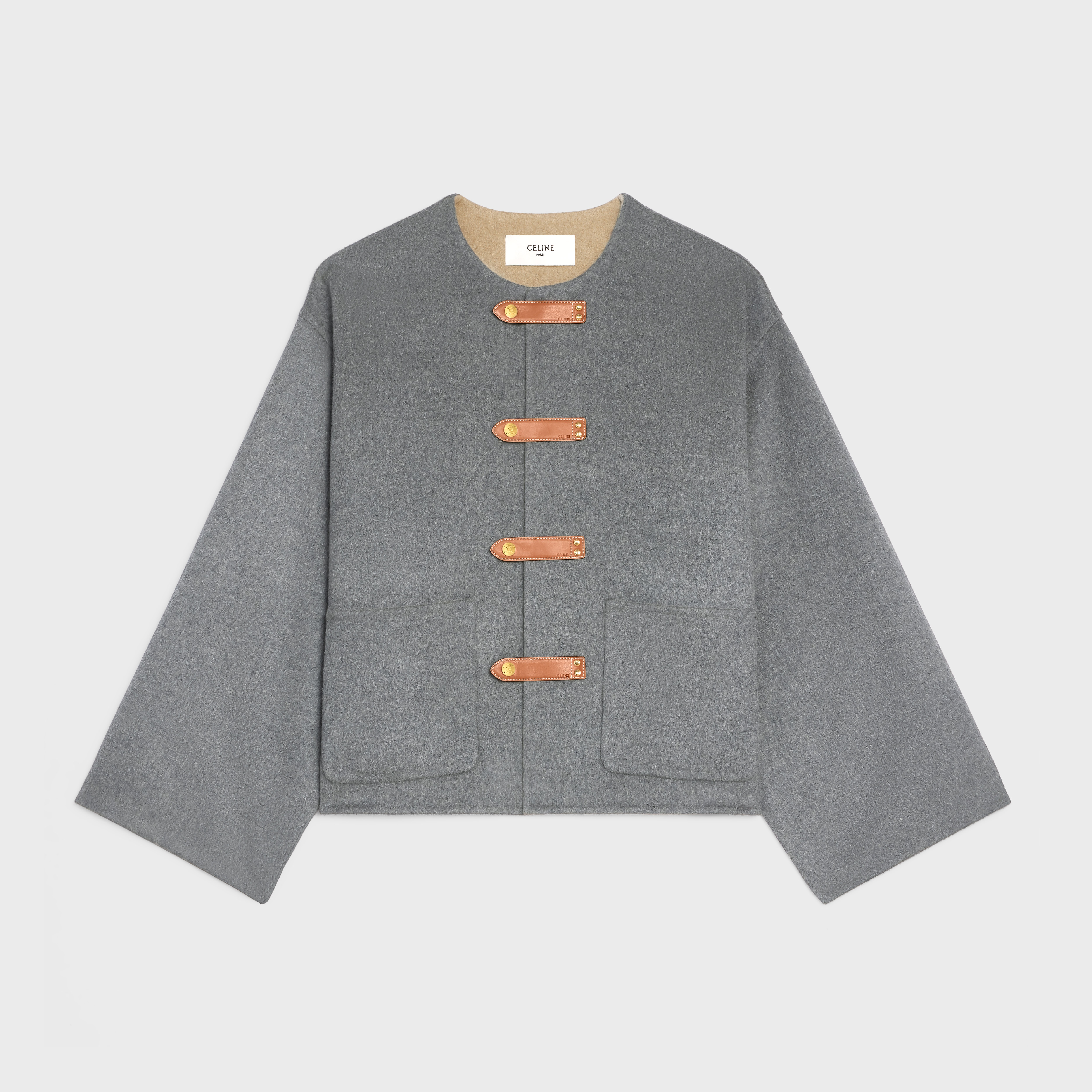 CARDIGAN WITH LEATHER TABS IN MINK AND CHINCHILLA - 1
