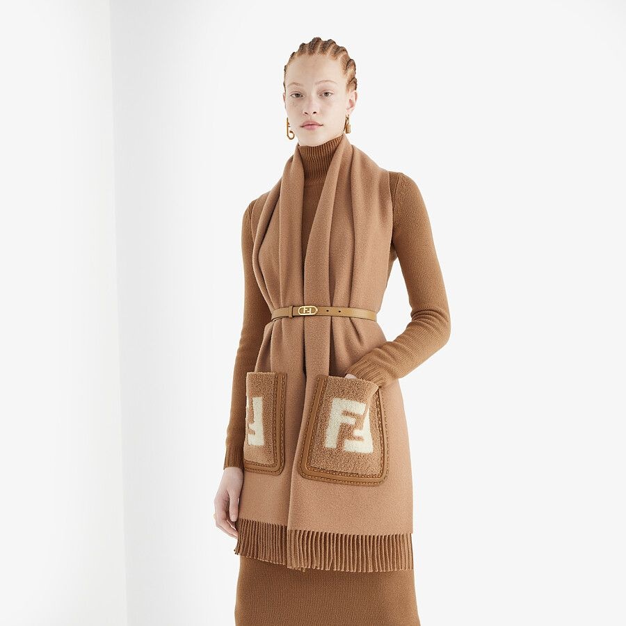 Brown wool and cashmere scarf - 4