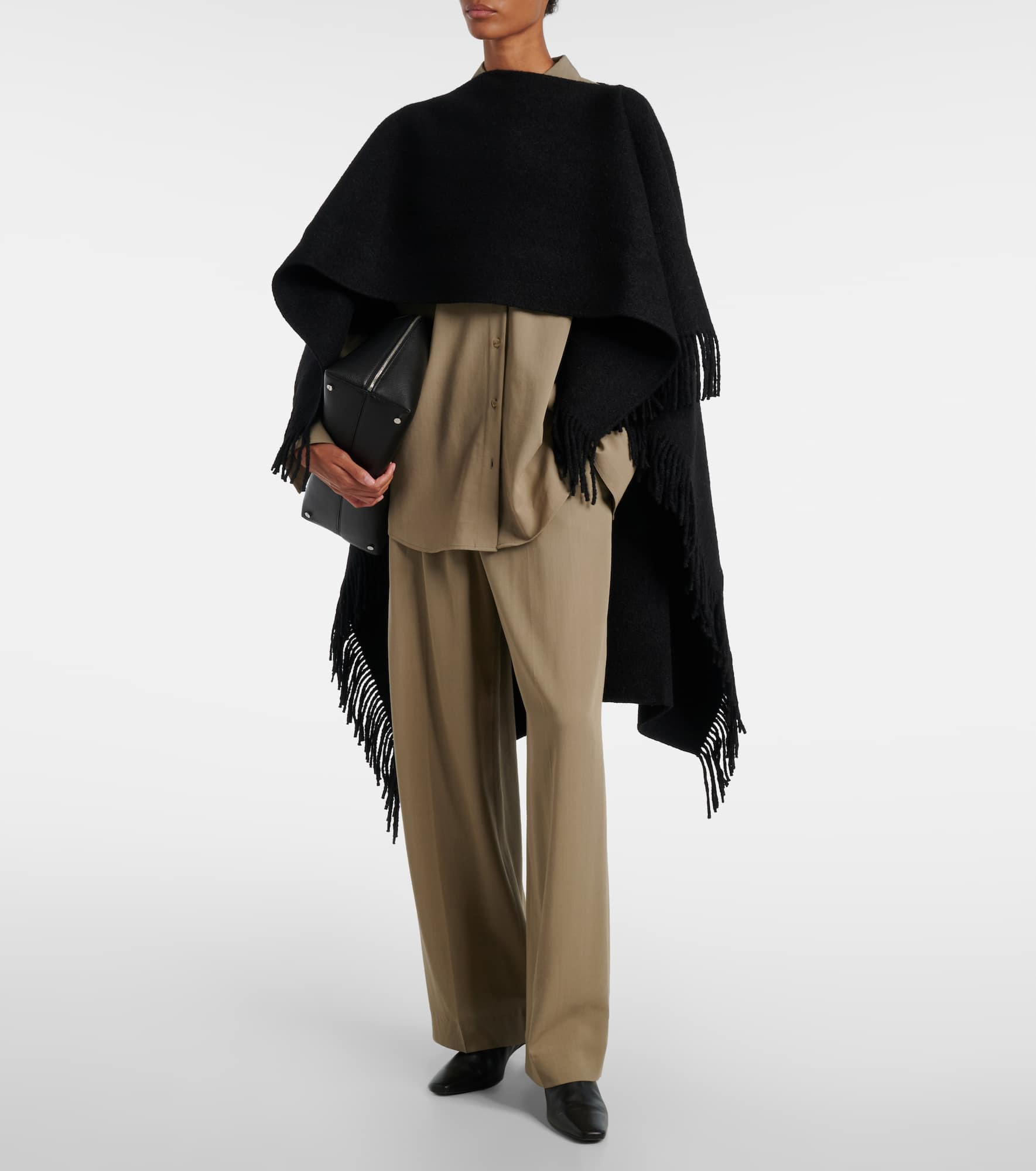 Fringed wool-blend poncho - 2