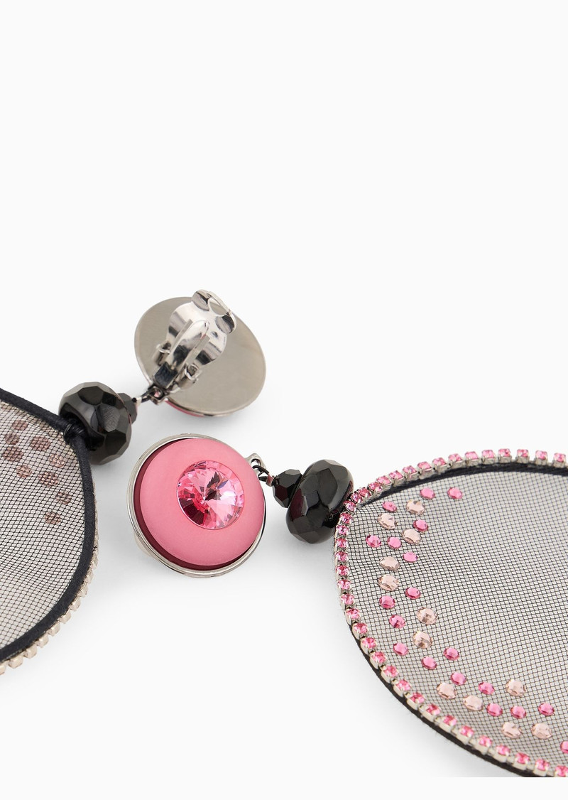 GIORGIO ARMANI Resin clip-on earrings with embroidered tulle pendants outlook