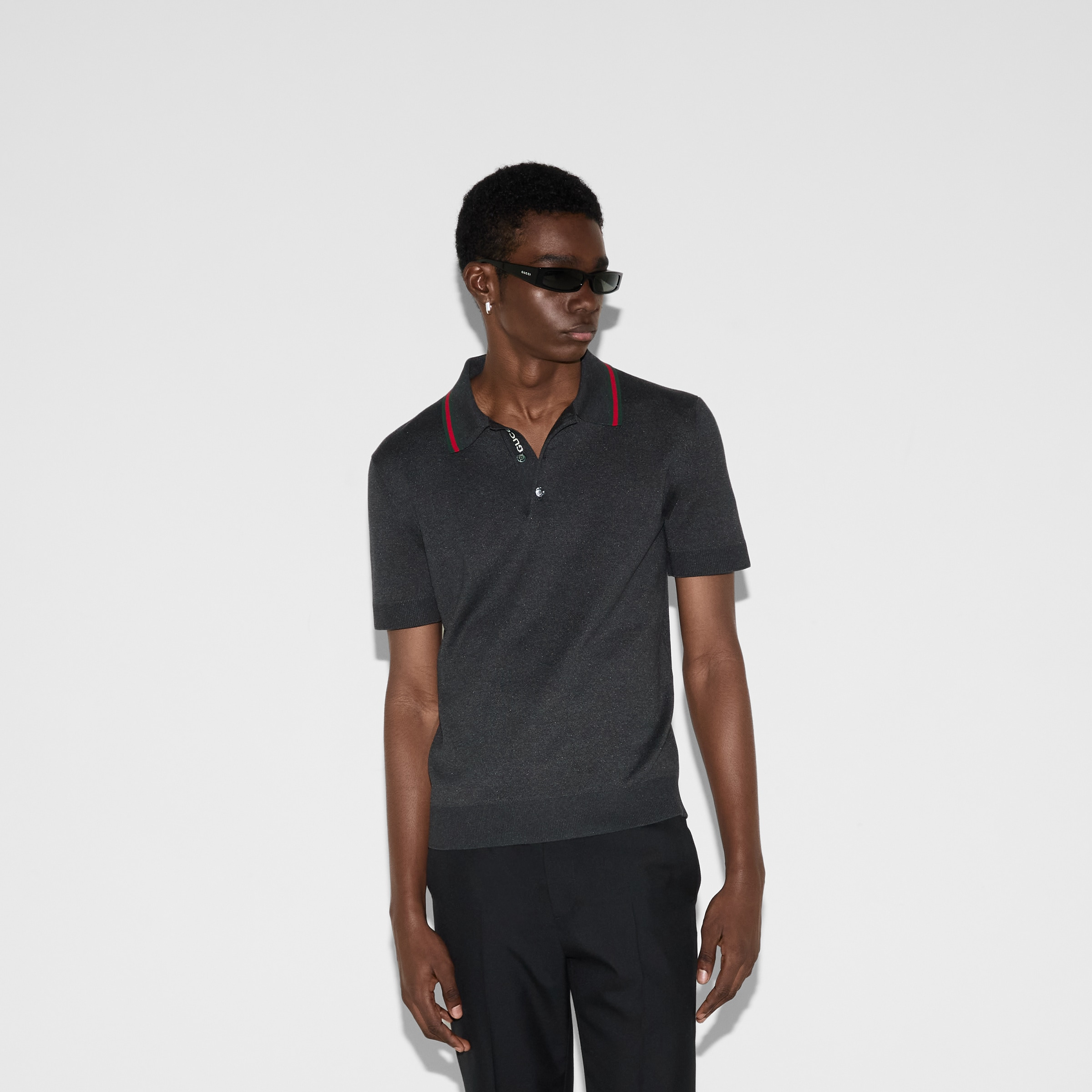 Silk cotton polo shirt with Web - 3