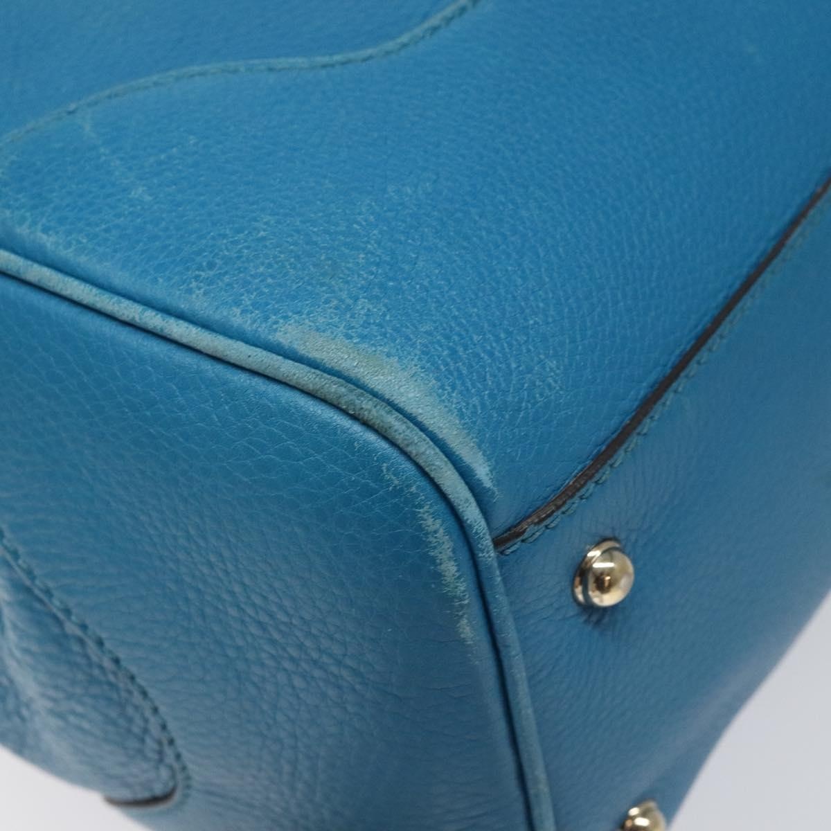 GUCCI Bamboo Hand Bag Leather Blue Gold - 14