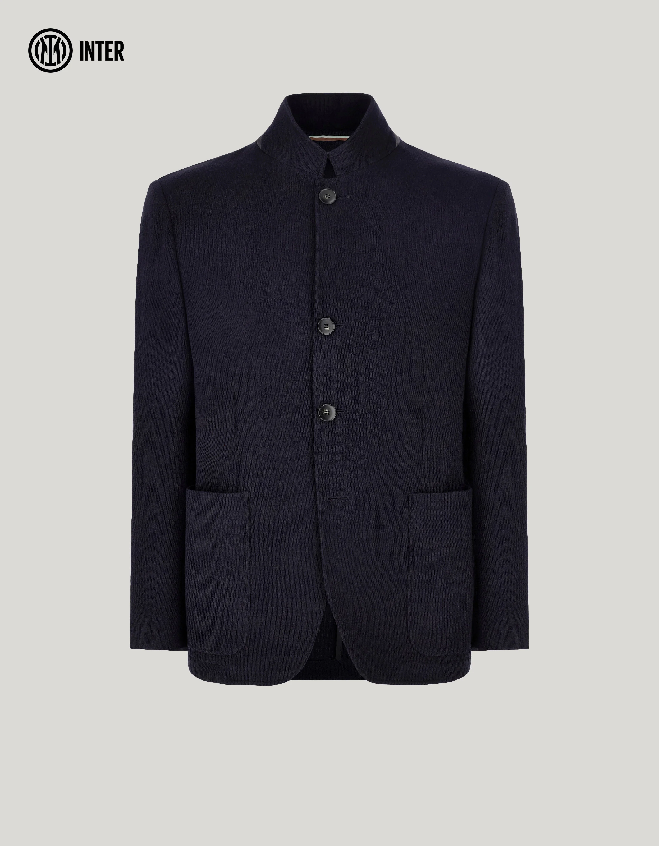 NAVY BLUE WOOL AND COTTON JACKET WITH STAND-UP COLLAR - INTER COLLECTION - 1
