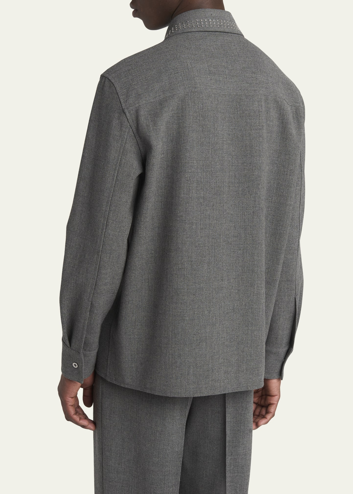 Men's Studded-Collar Wool Button-Down Shirt - 3
