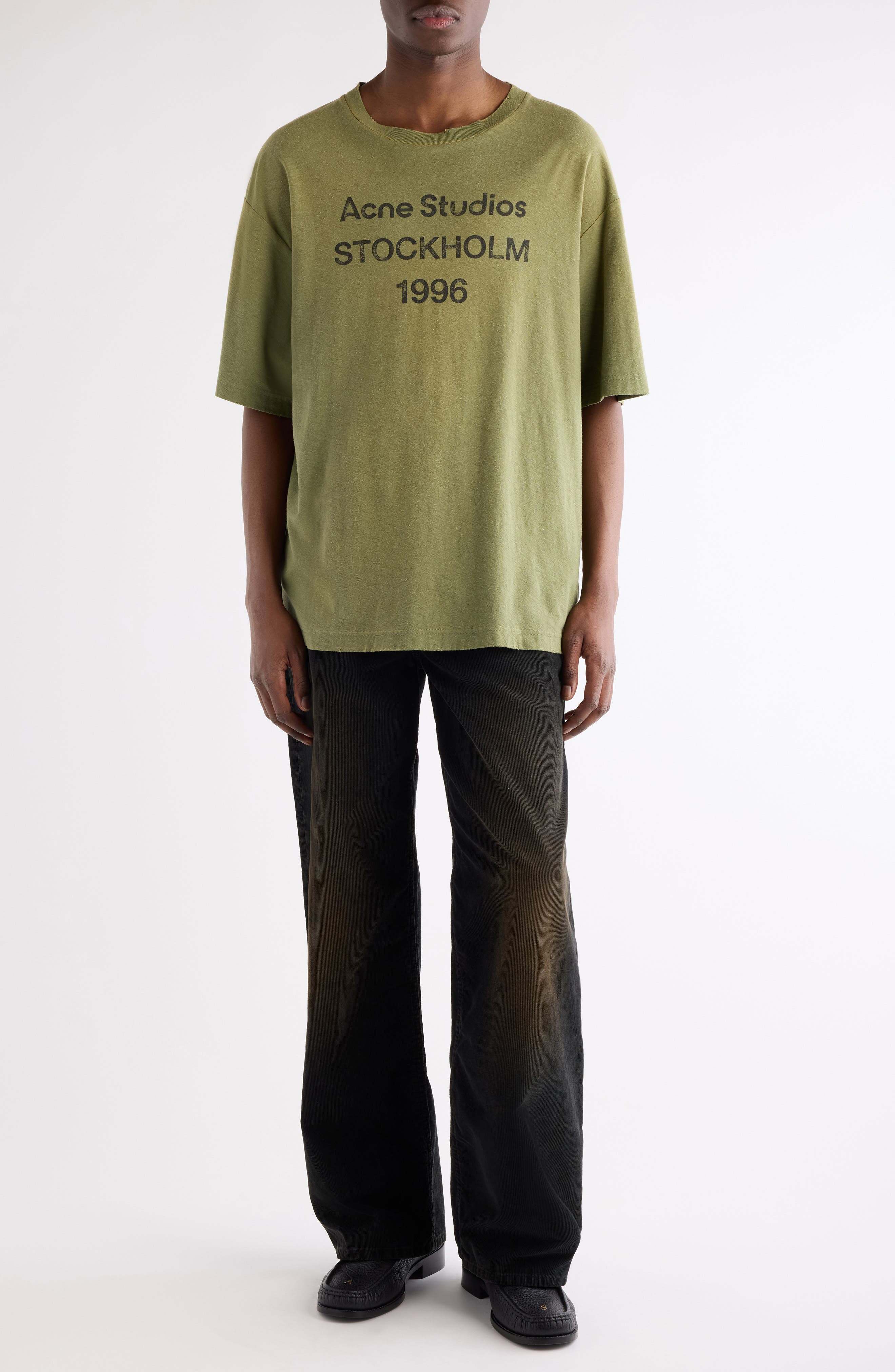 Acne Studios 1996 Logo Distressed Cotton & Hemp Graphic Tee in Olive Green at Nordstrom - 2