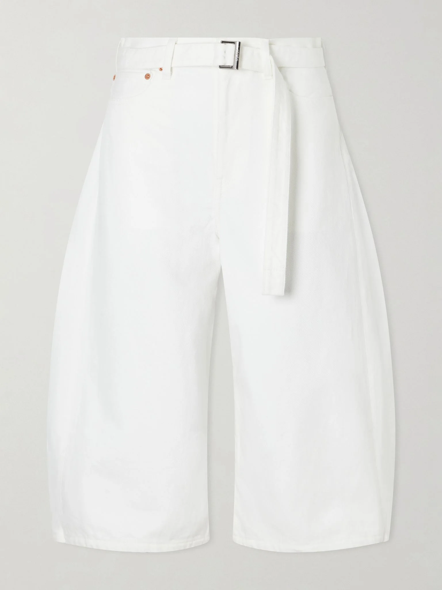 Belted cropped high-rise barrel-leg jeans White - 1