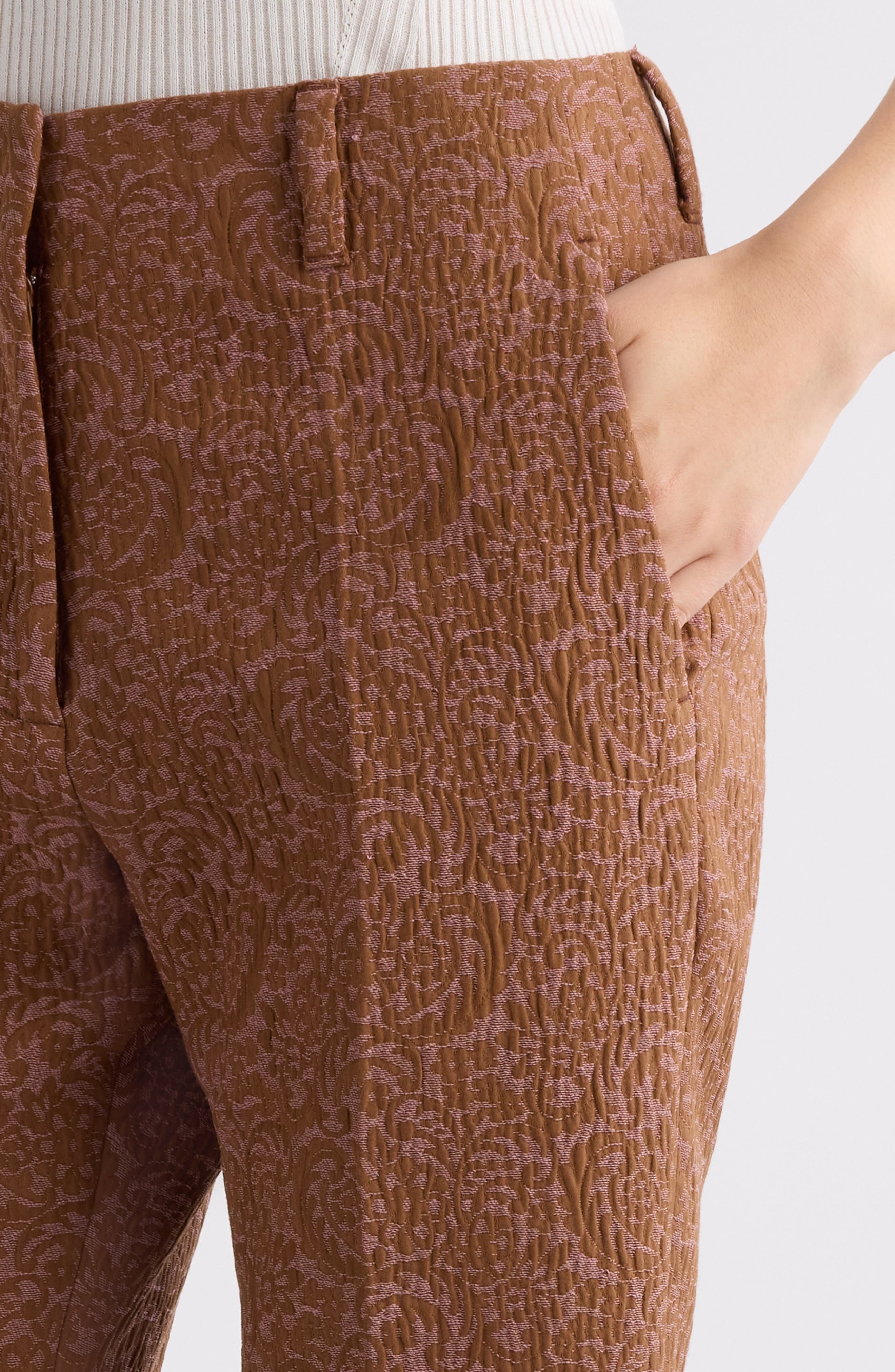 Dries Van Noten Paloma Floral Jacquard Crop Straight Leg Pants in Peach at Nordstrom - 5