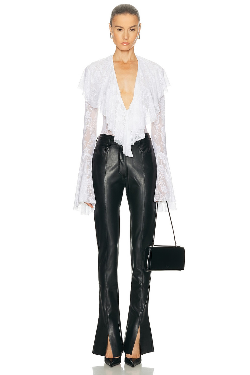 NORMA KAMALI Long Sleeve Deep V Ruffle Bodysuit outlook