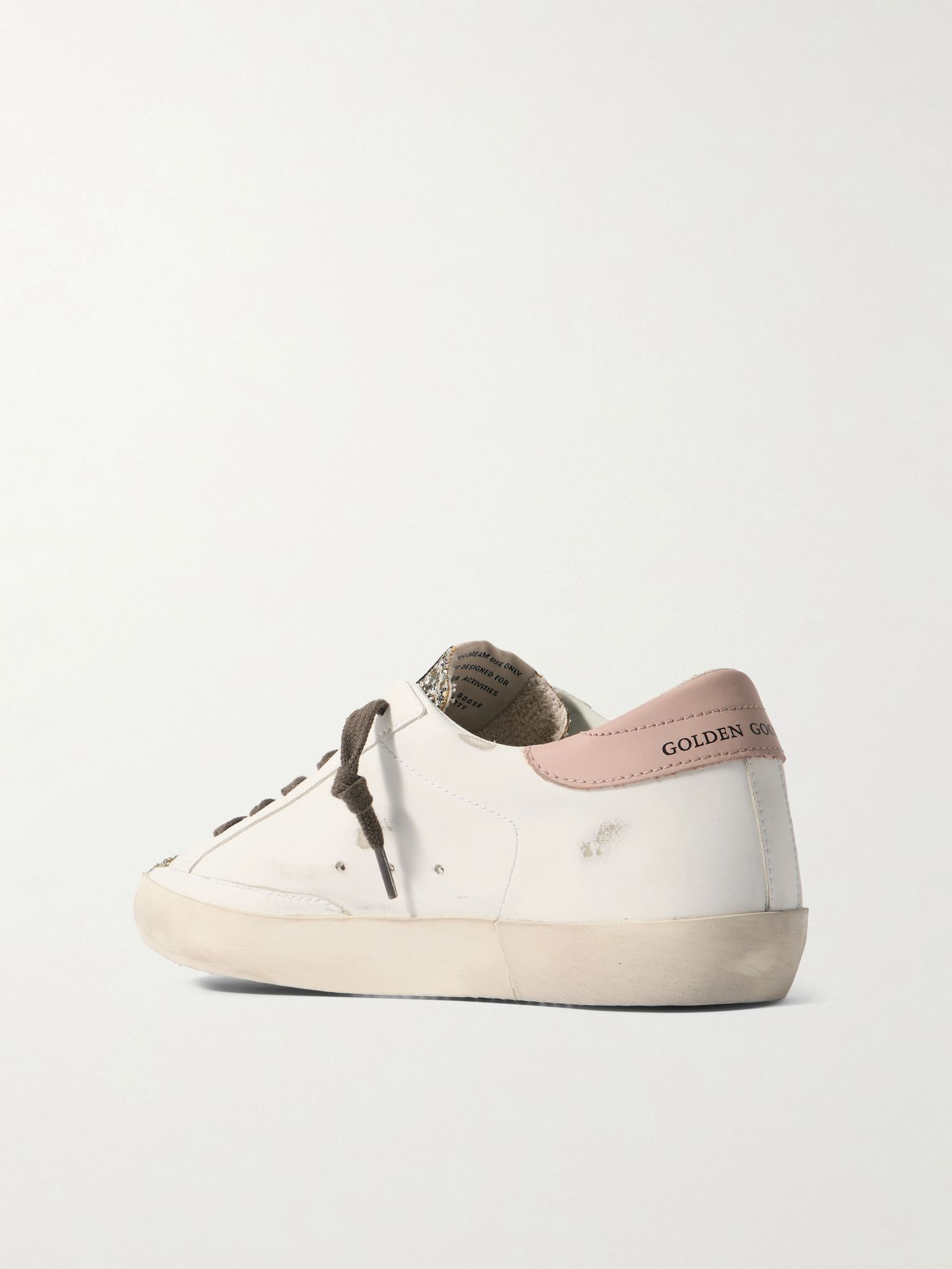 Super-Star distressed suede-trimmed glittered leather sneakers White - 3
