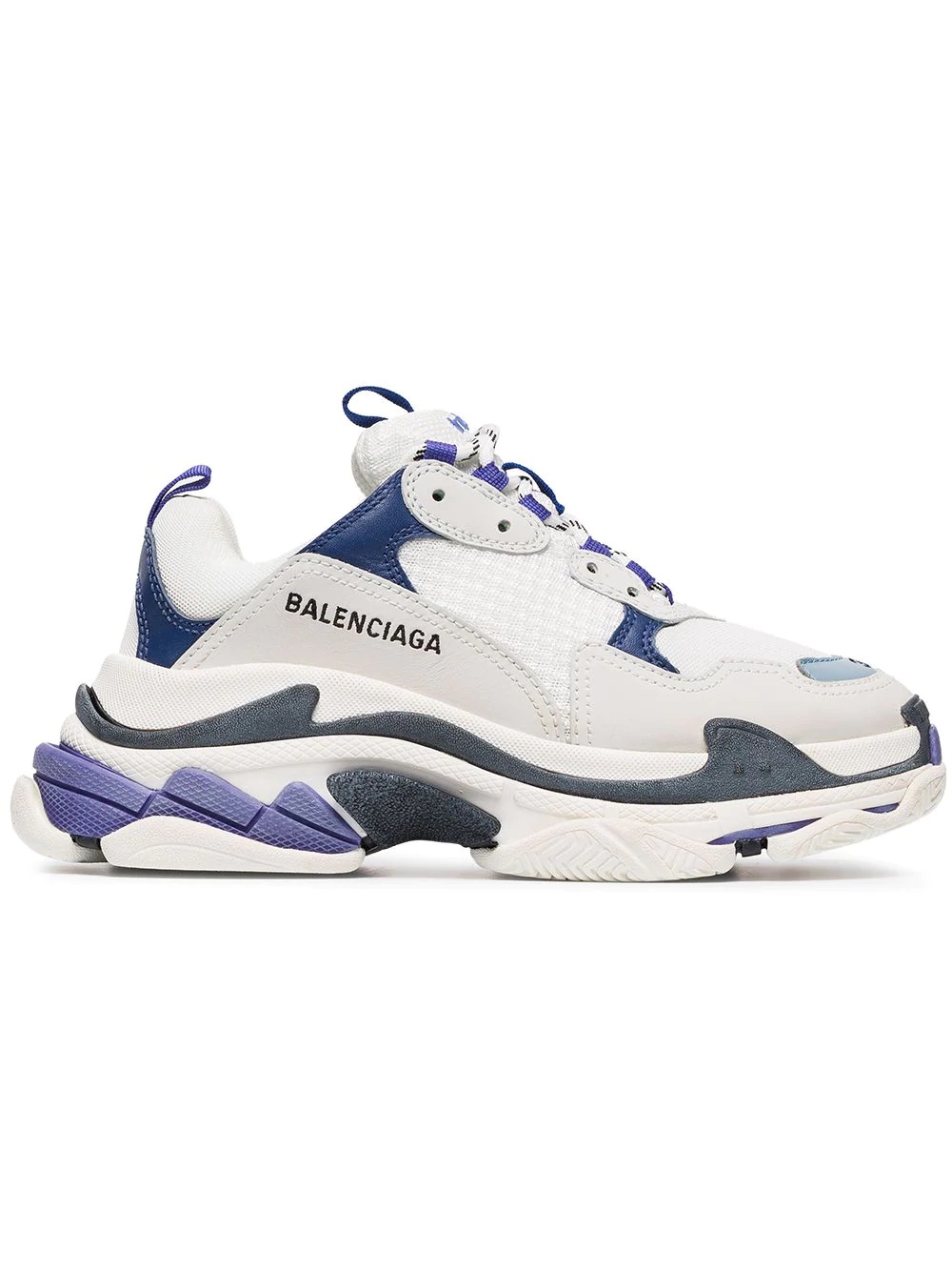 White and Blue Triple S Leather Sneakers - 1