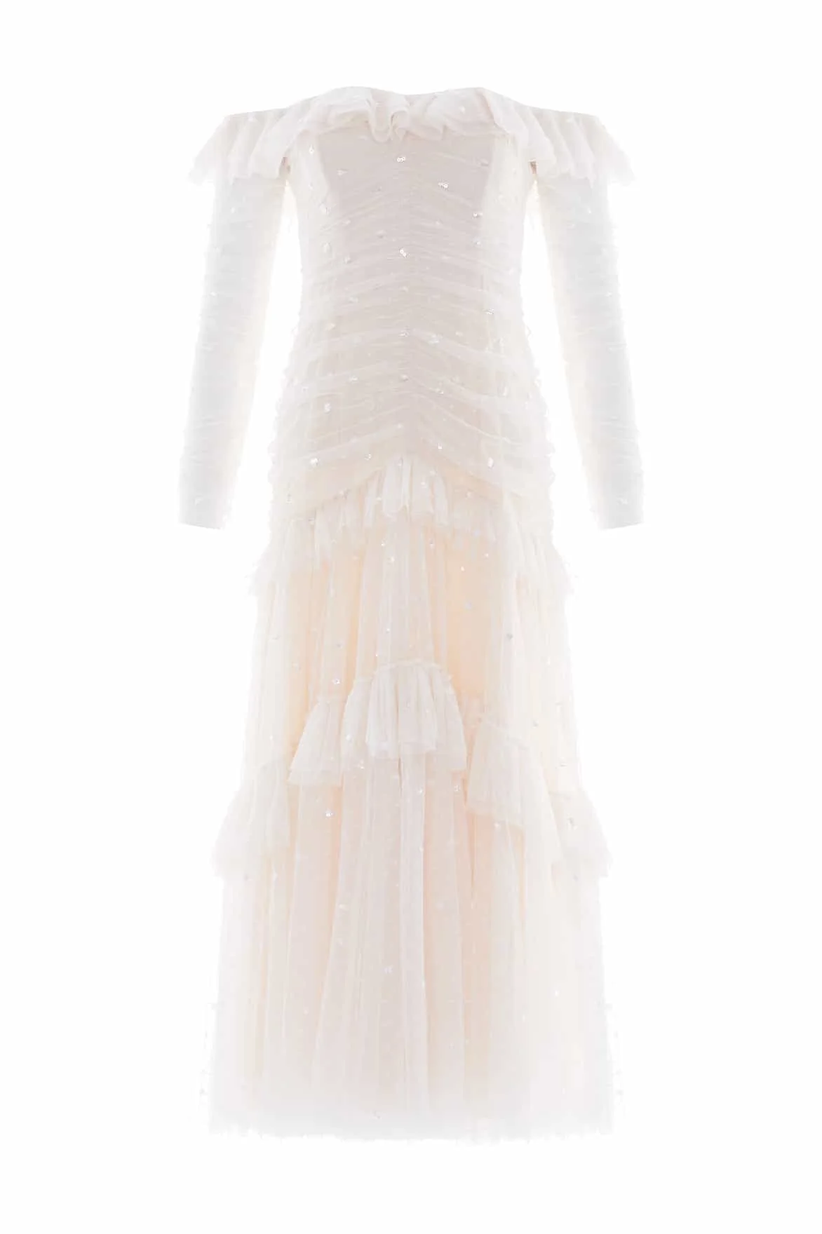 Sequin Glimmer Rouched Off-Shoulder Gown - 1