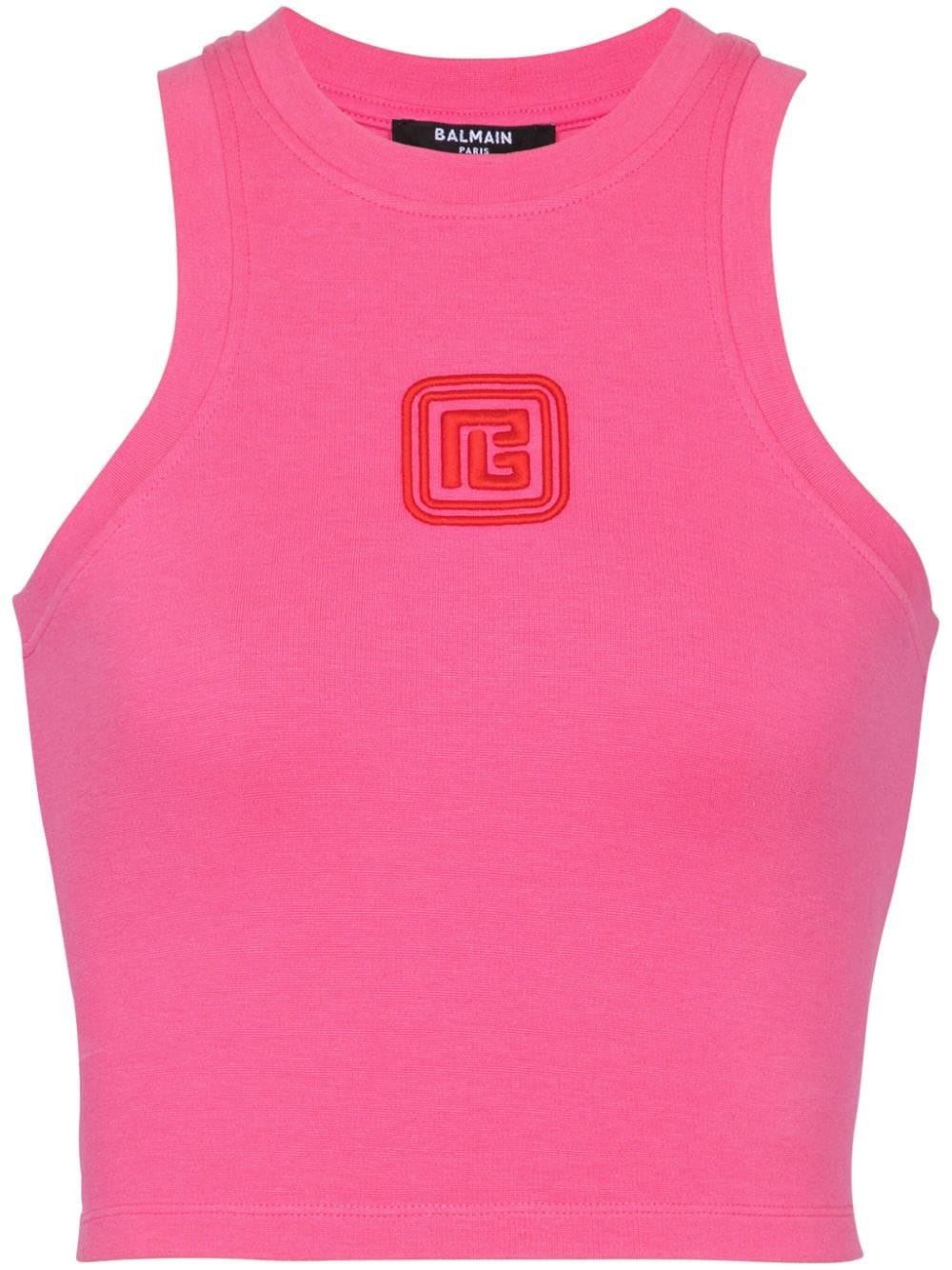 logo-embroidered cropped tank top - 1