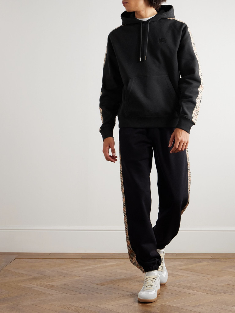 Burberry Checked Logo-Embroidered Cotton-Jersey Hoodie Black outlook