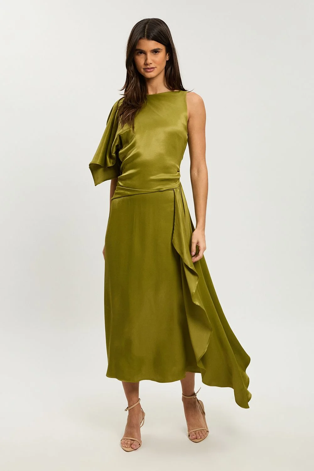 Petite Viscose Drape Satin Midi Dress - 1