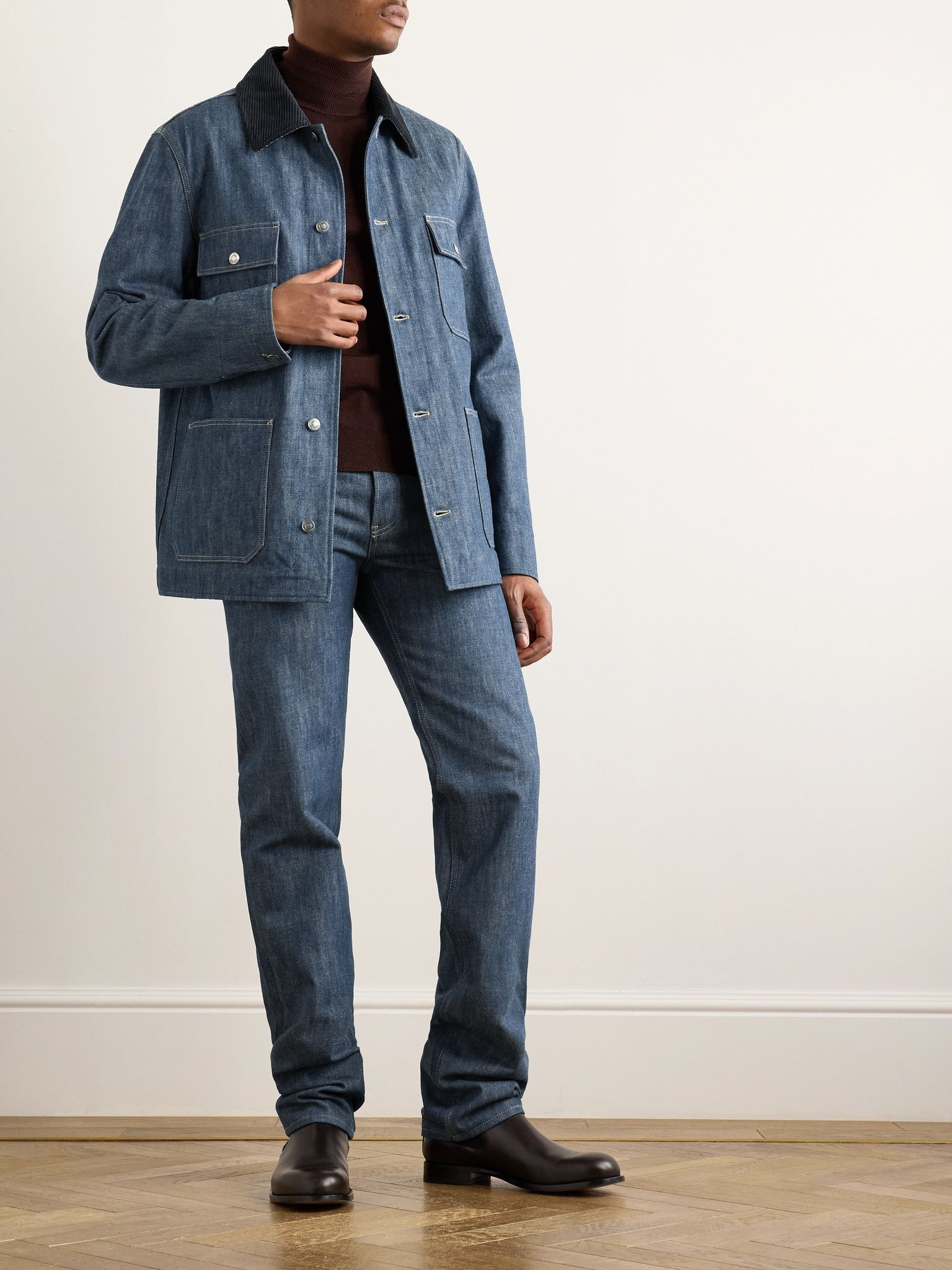 Conley Corduroy-Trimmed Austin Denim Jacket Blue - 2