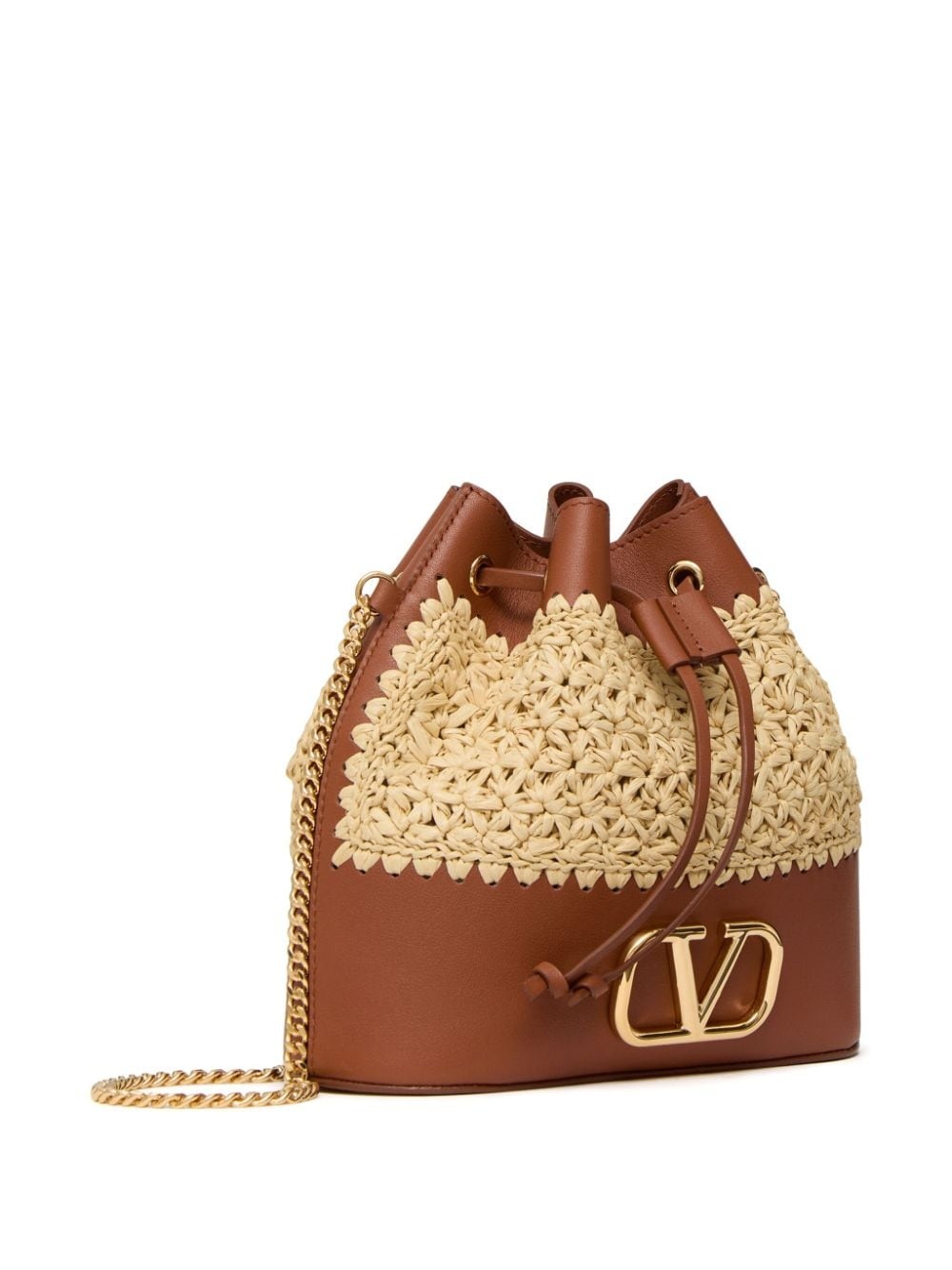 raffia leather bucket mini bag - 3