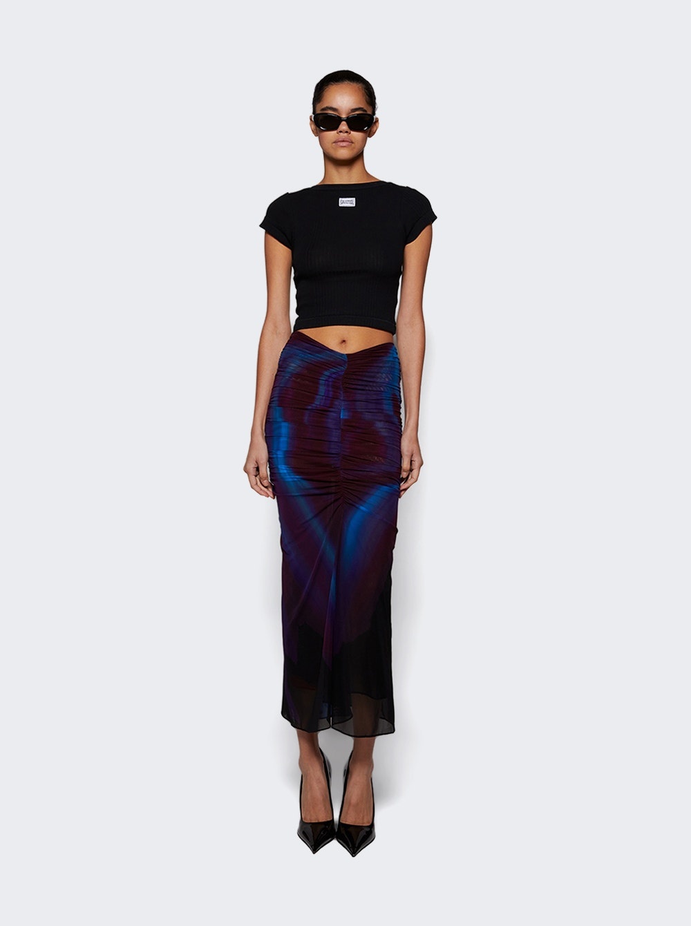 Floral Print Mesh Skirt Blue And Red - 2