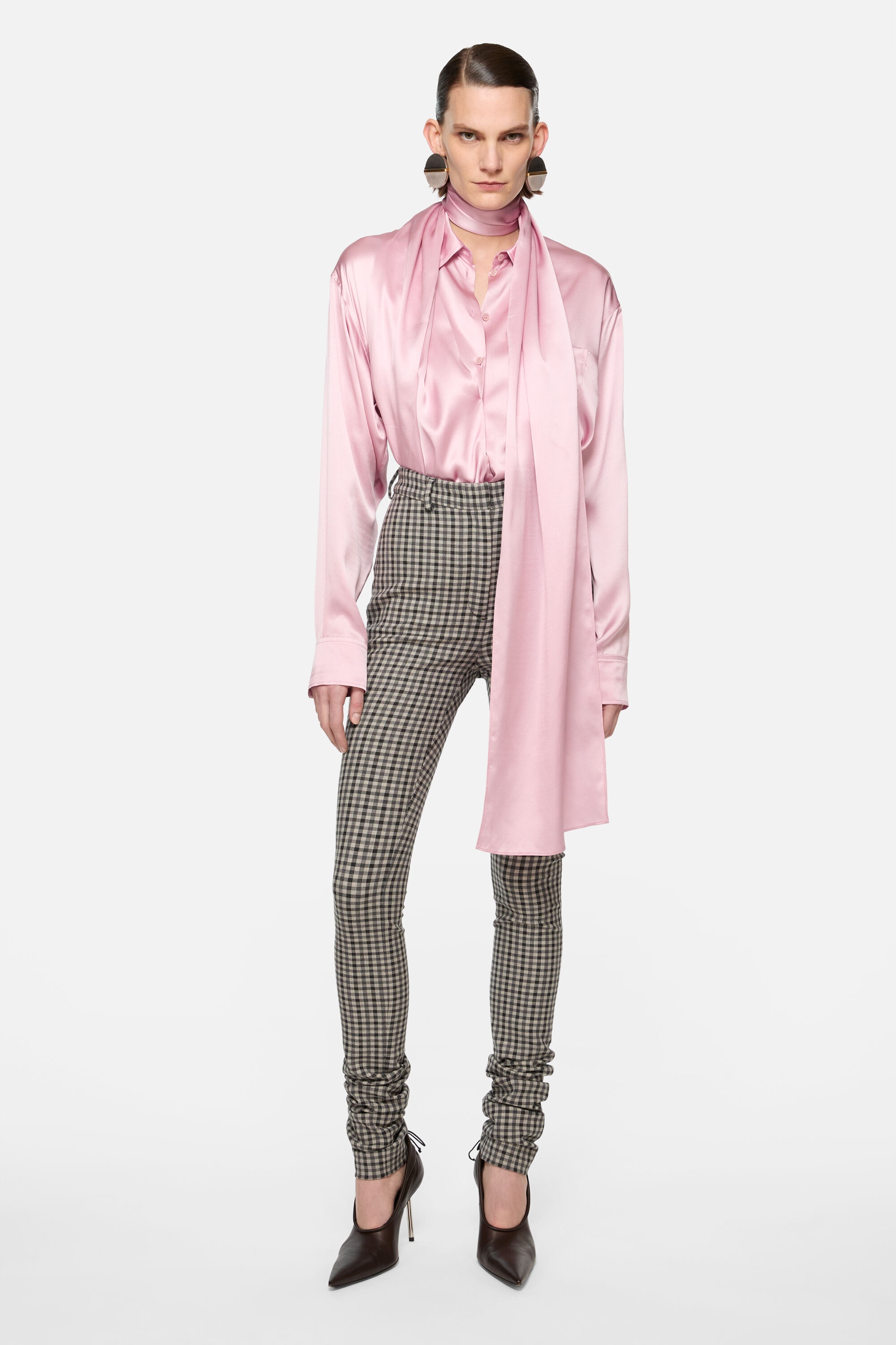 Layered Satin Blouse - Pastel pink - 2