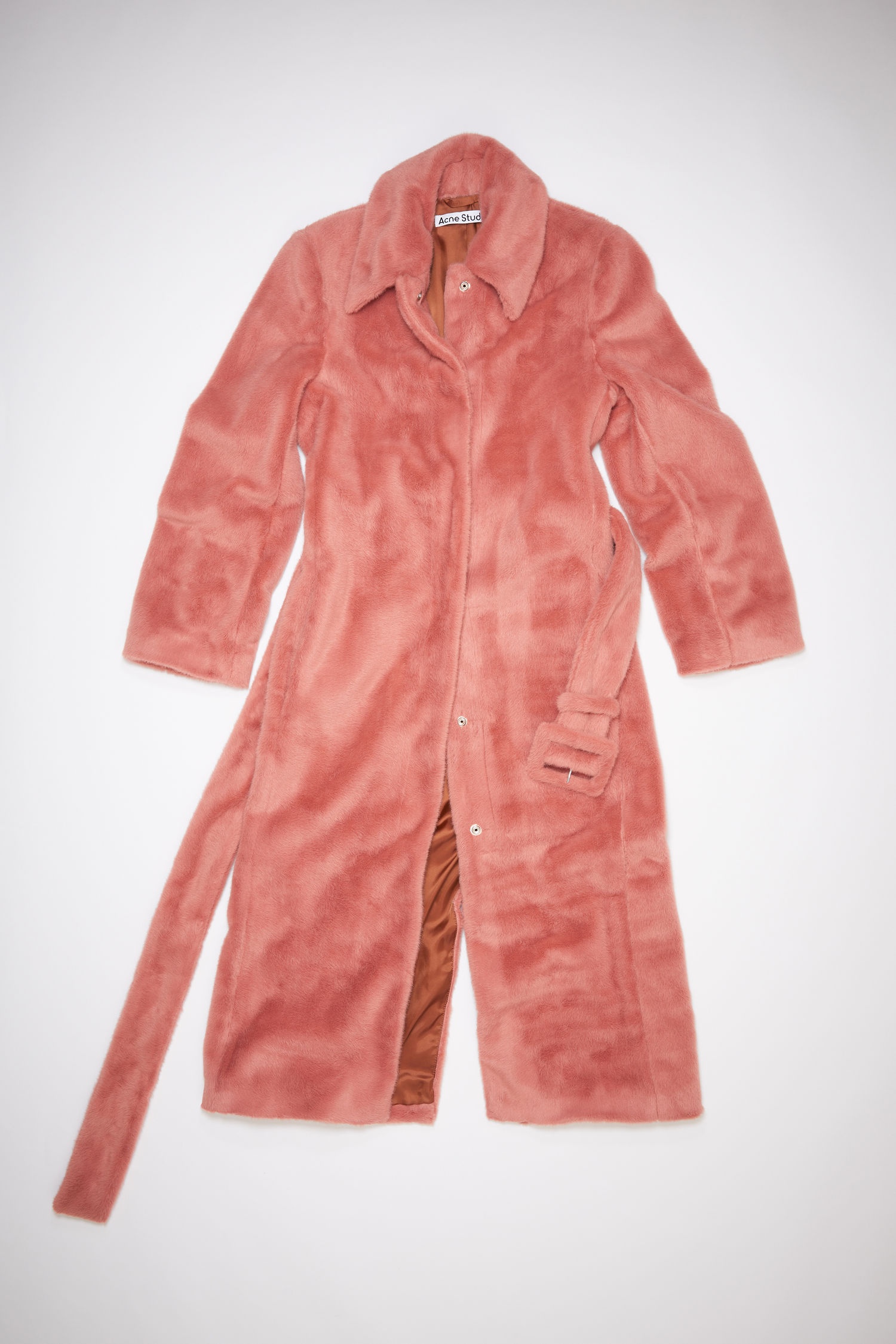 Belted faux fur coat - Raspberry pink - 5